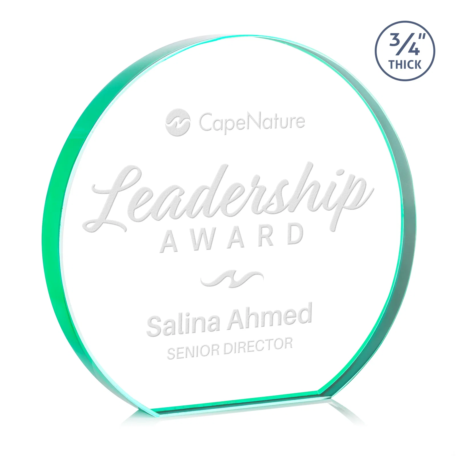 Personalized Starfire Crystal Hemisphere Award with a Polished Edge for donor appreciation