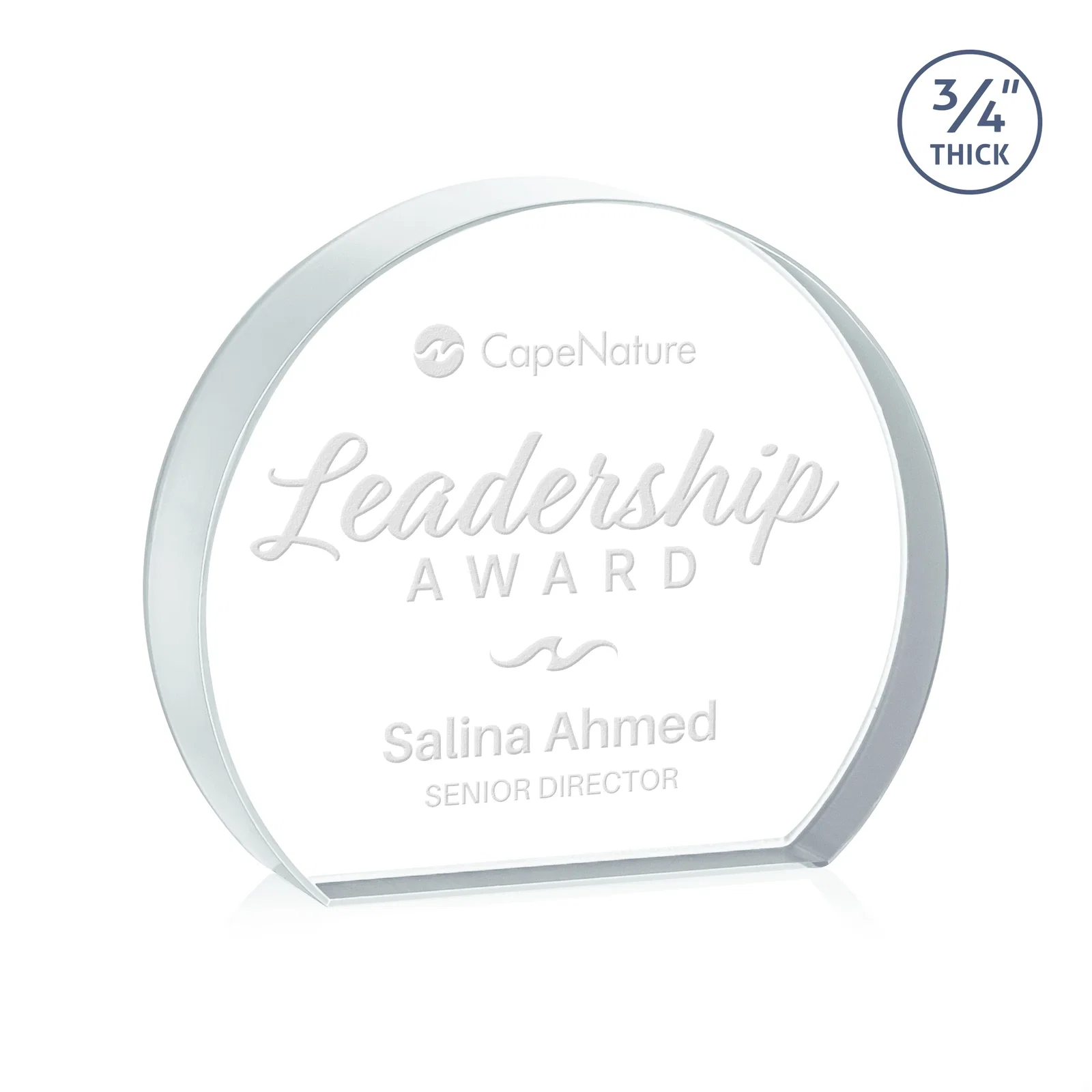 Custom Starfire Crystal Hemisphere Award with a Polished Edge for corporate award ceremonies
