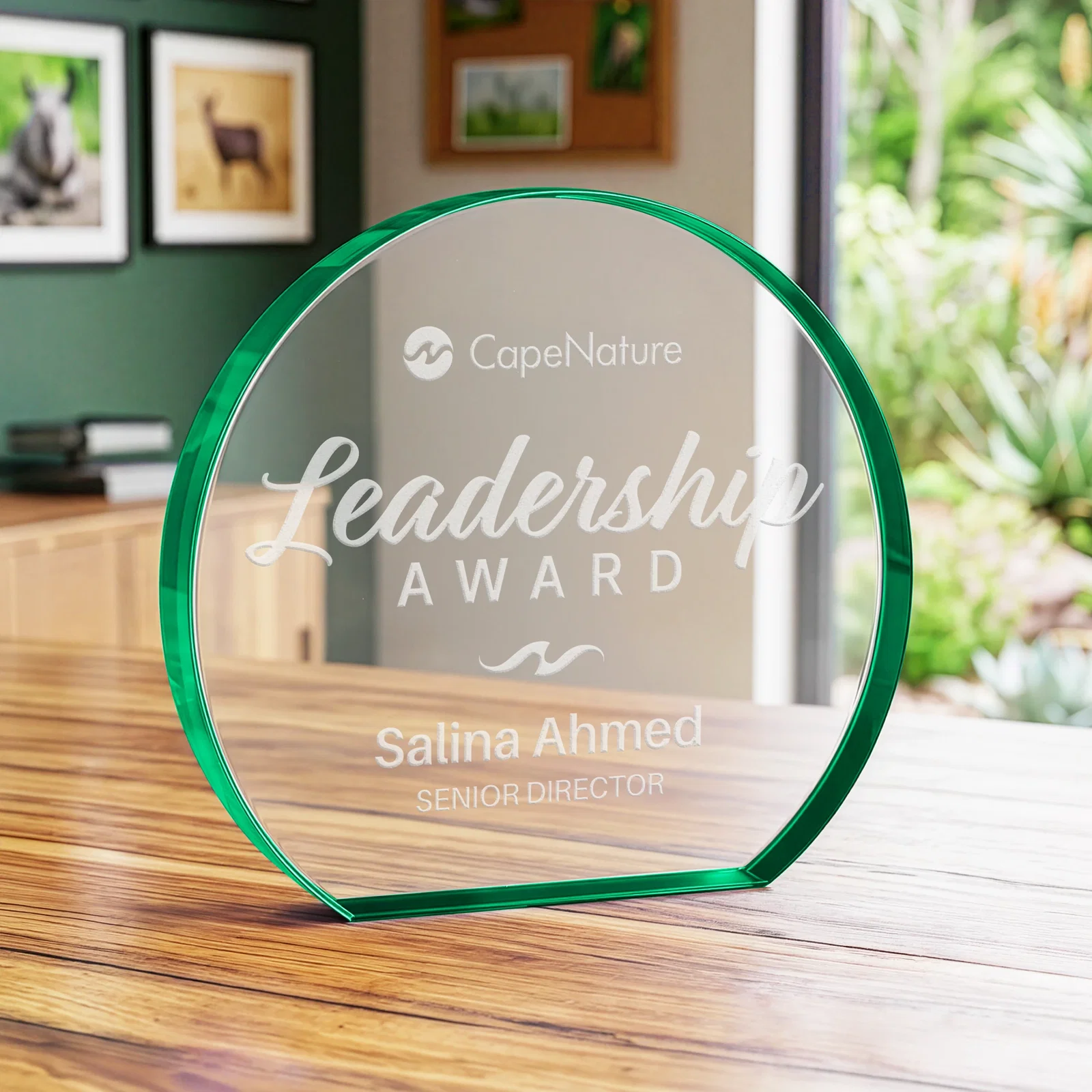 Personalized Starfire Crystal Hemisphere Award with a Polished Edge for safety achievement programs