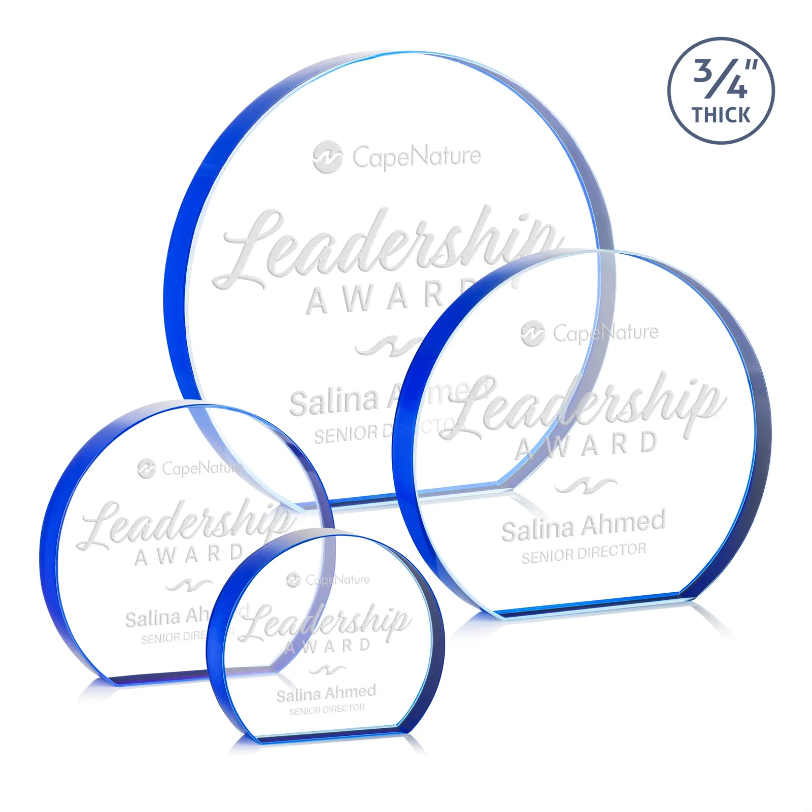 Personalized Starfire Crystal Hemisphere Award with a Polished Edge for volunteer appreciation