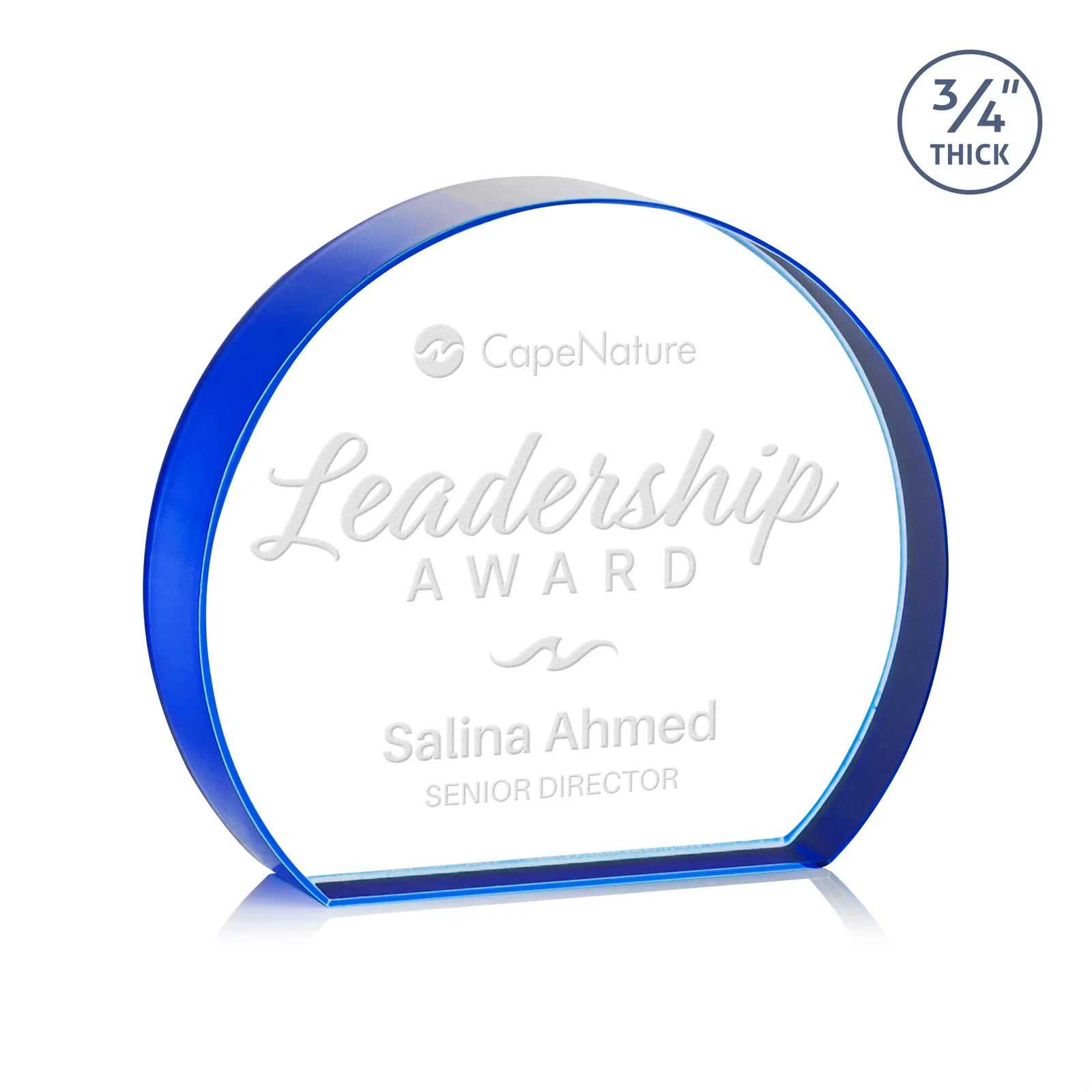 Personalized Starfire Crystal Hemisphere Award with a Polished Edge for dealer and partner awards