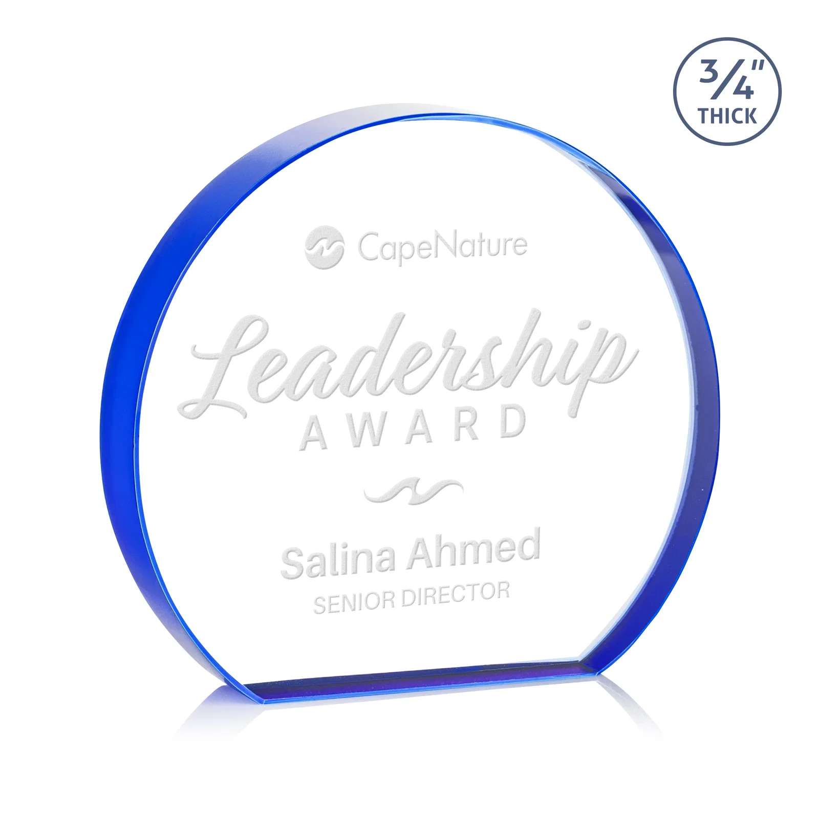 Personalized Starfire Crystal Hemisphere Award with a Polished Edge for company anniversary events