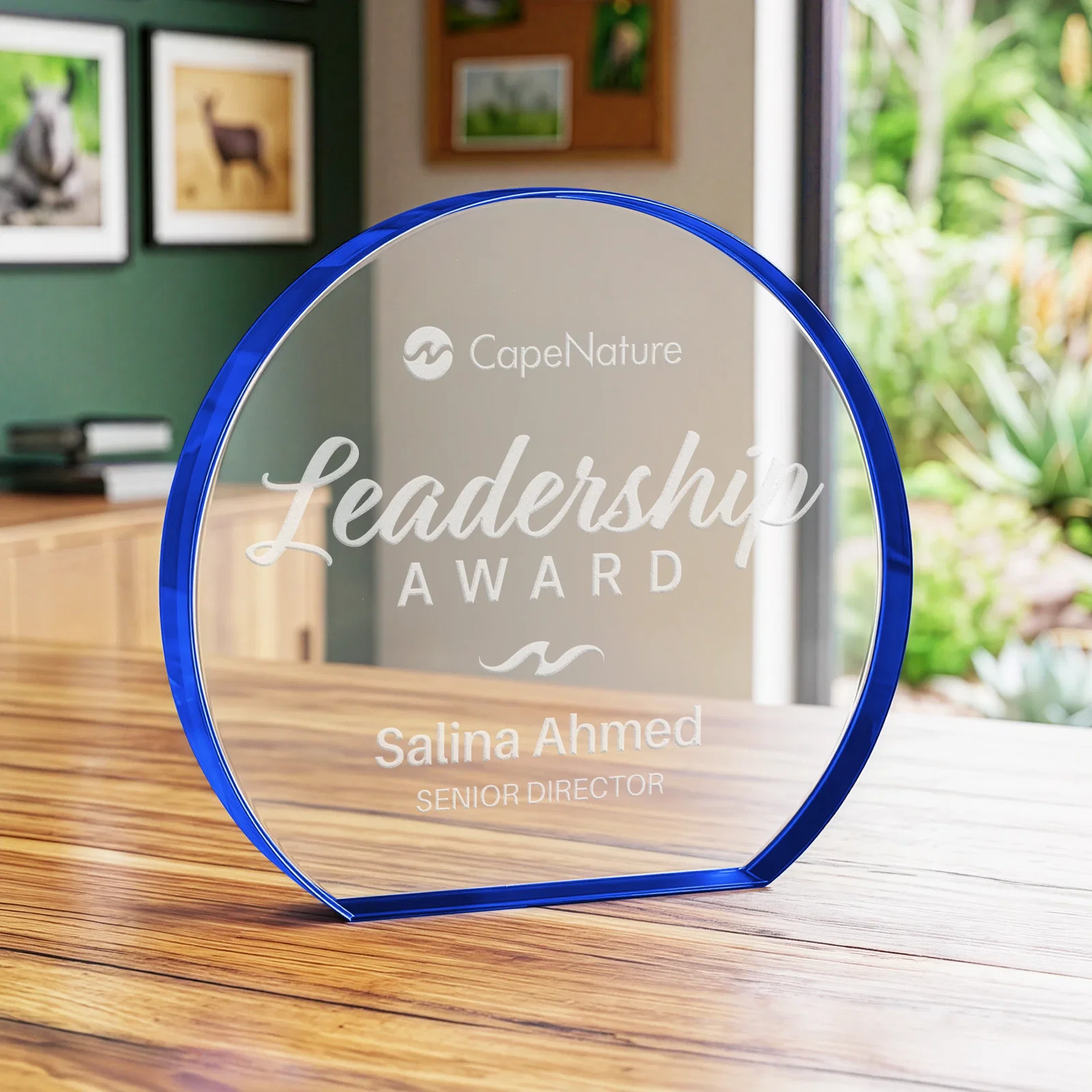 Promotional Starfire Crystal Hemisphere Award with a Polished Edge for sales achievement awards