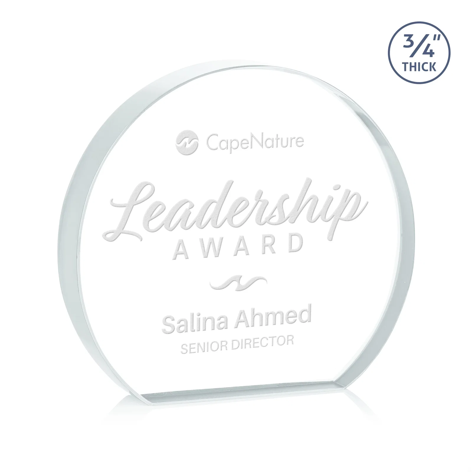 Custom Starfire Crystal Hemisphere Award with a Polished Edge for service anniversary gifts