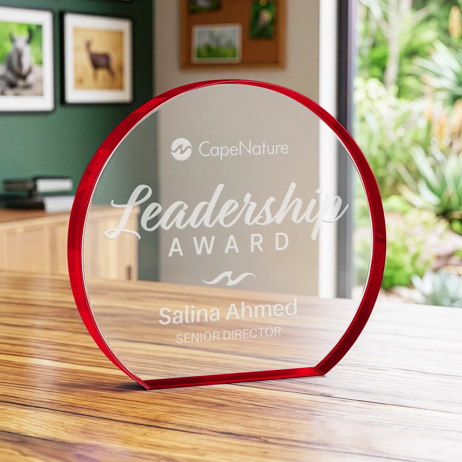 Promotional Starfire Crystal Hemisphere Award with a Polished Edge for dealer and partner awards