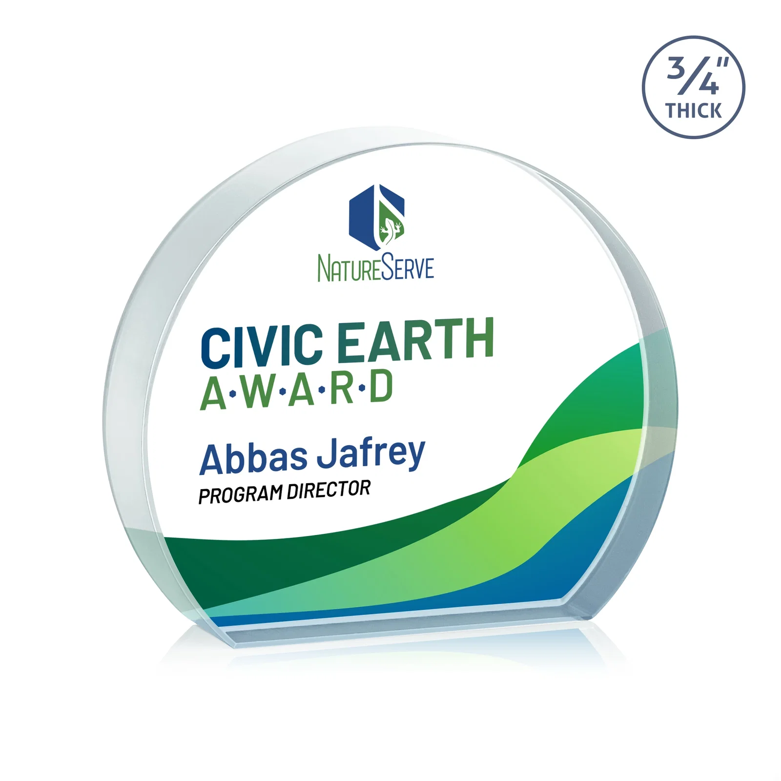 Branded Starfire Crystal Hemisphere Award with a Polished Edge for employee recognition