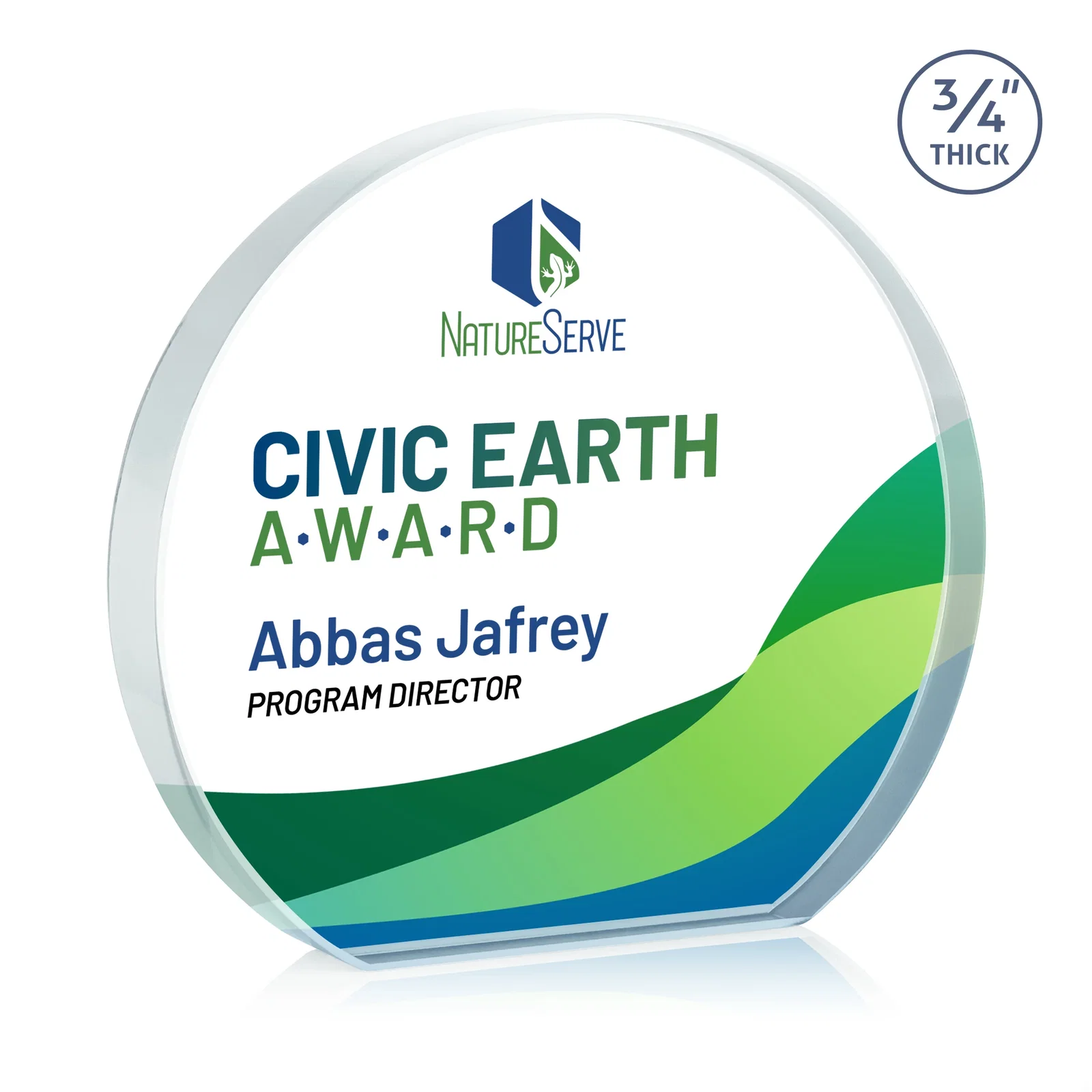 Branded Starfire Crystal Hemisphere Award with a Polished Edge for service anniversary gifts