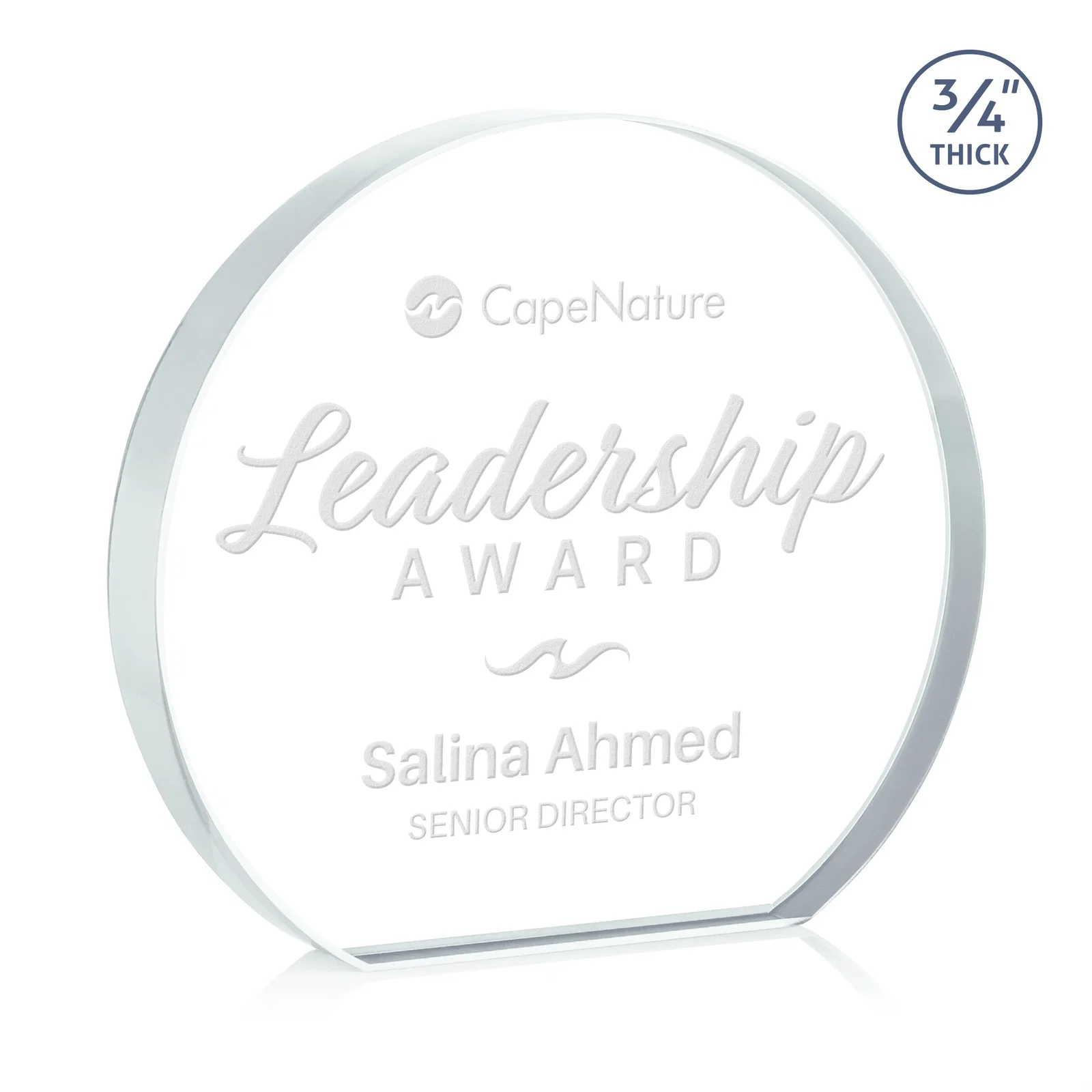 Custom Starfire Crystal Hemisphere Award with a Polished Edge for sales achievement awards