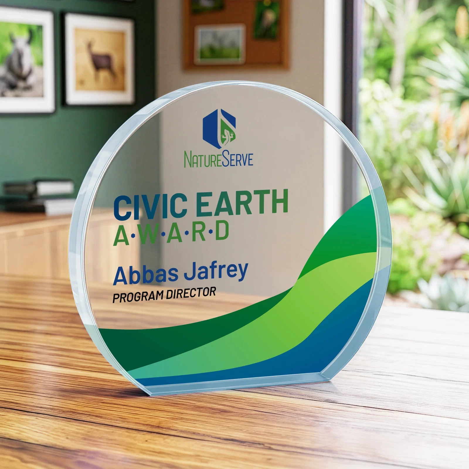 Branded Starfire Crystal Hemisphere Award with a Polished Edge for retirement presentations