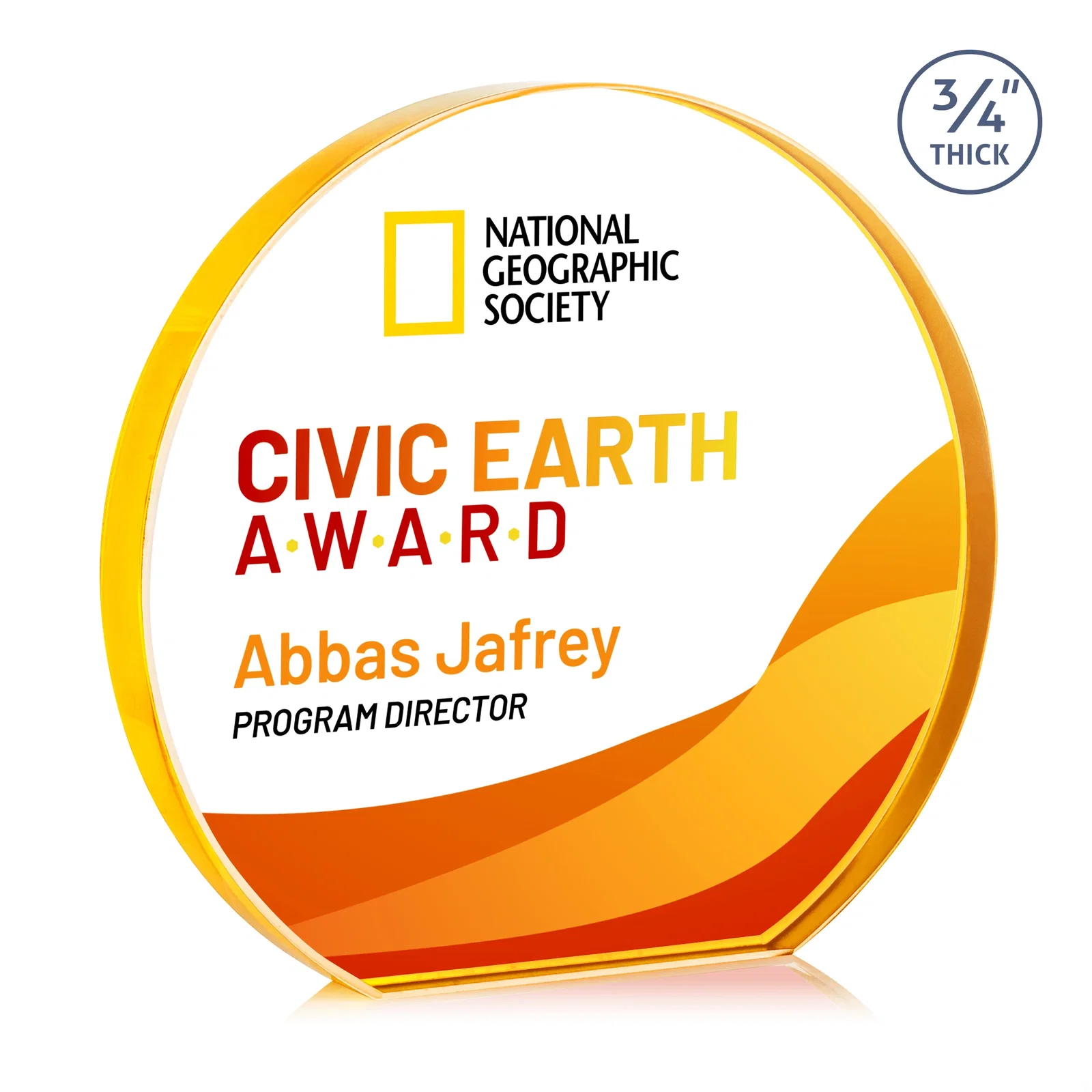 Branded Starfire Crystal Hemisphere Award with a Polished Edge for volunteer appreciation