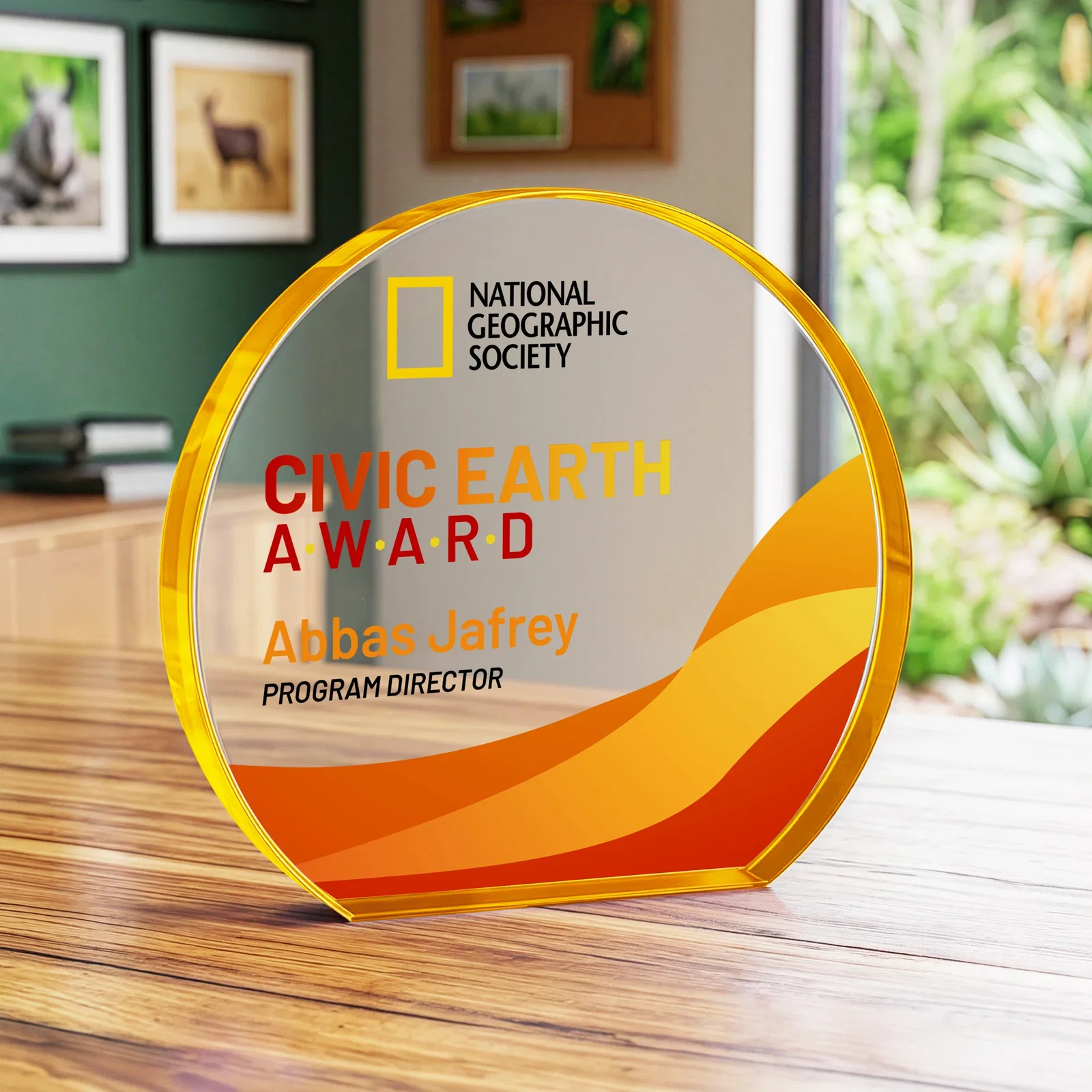 Branded Starfire Crystal Hemisphere Award with a Polished Edge for dealer and partner awards