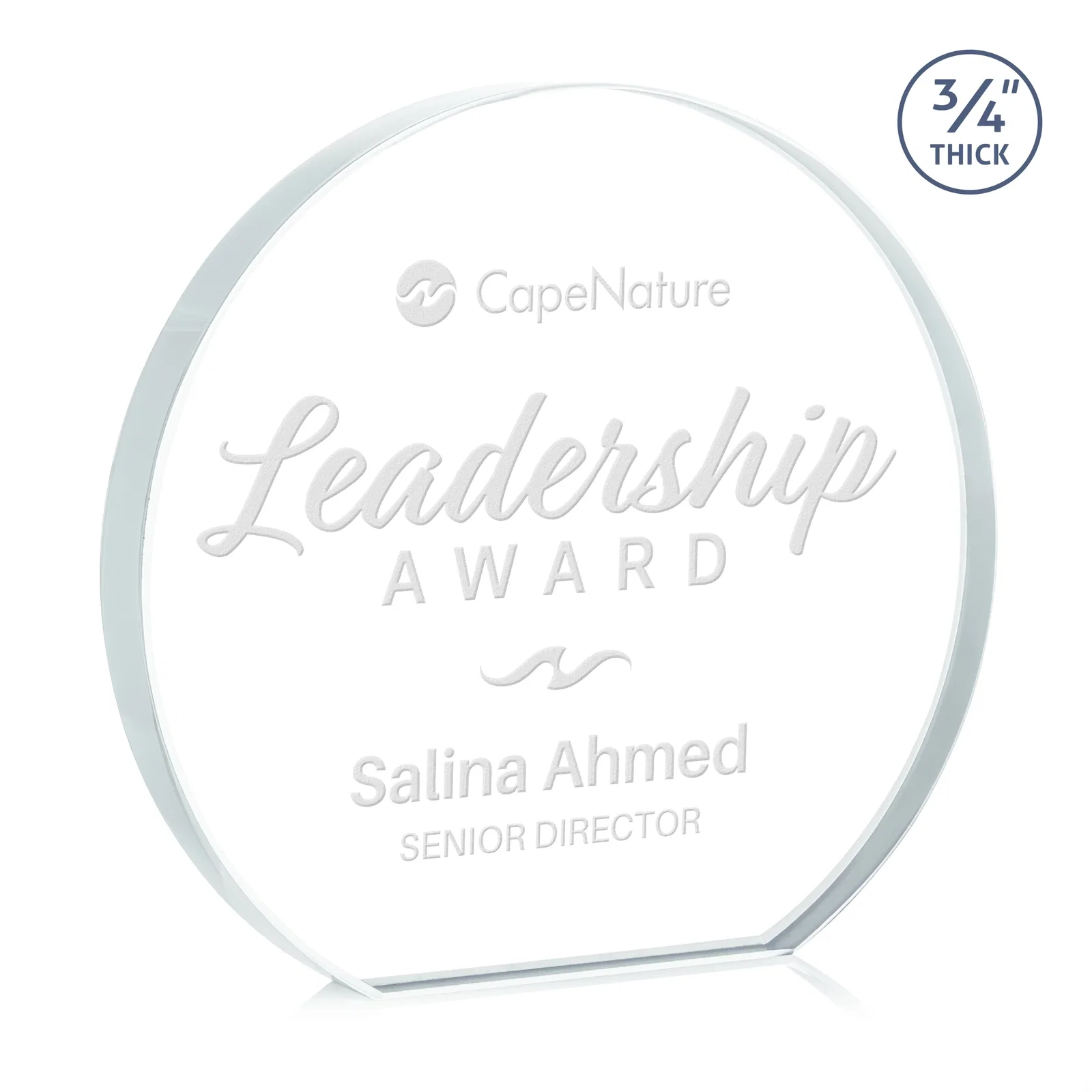 Custom Starfire Crystal Hemisphere Award with a Polished Edge for retirement presentations