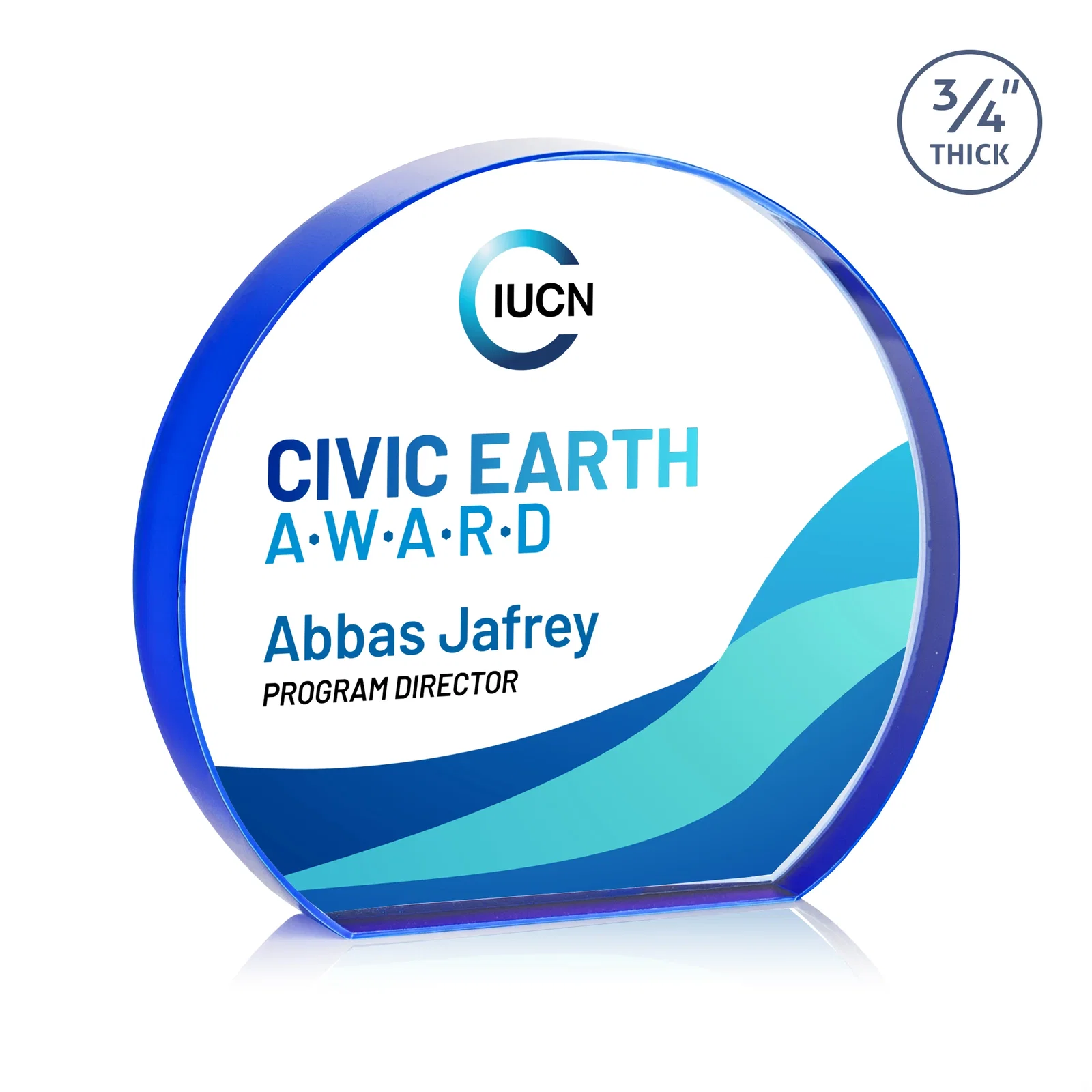 Custom printed Starfire Crystal Hemisphere Award with a Polished Edge for graduation ceremonies