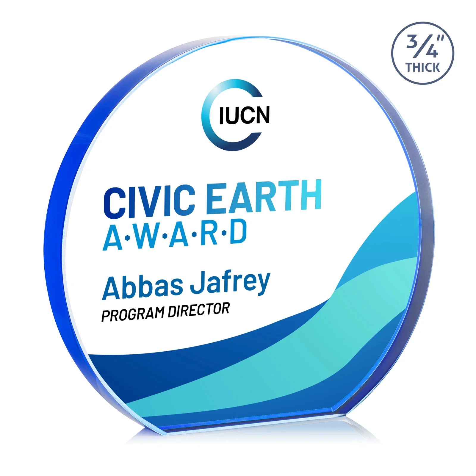 Custom printed Starfire Crystal Hemisphere Award with a Polished Edge for volunteer appreciation