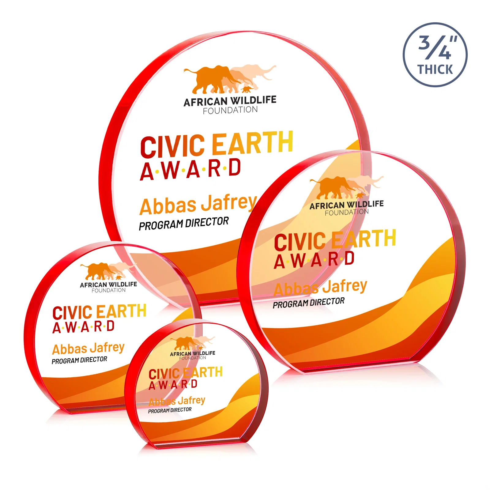 Custom printed Starfire Crystal Hemisphere Award with a Polished Edge for company anniversary events