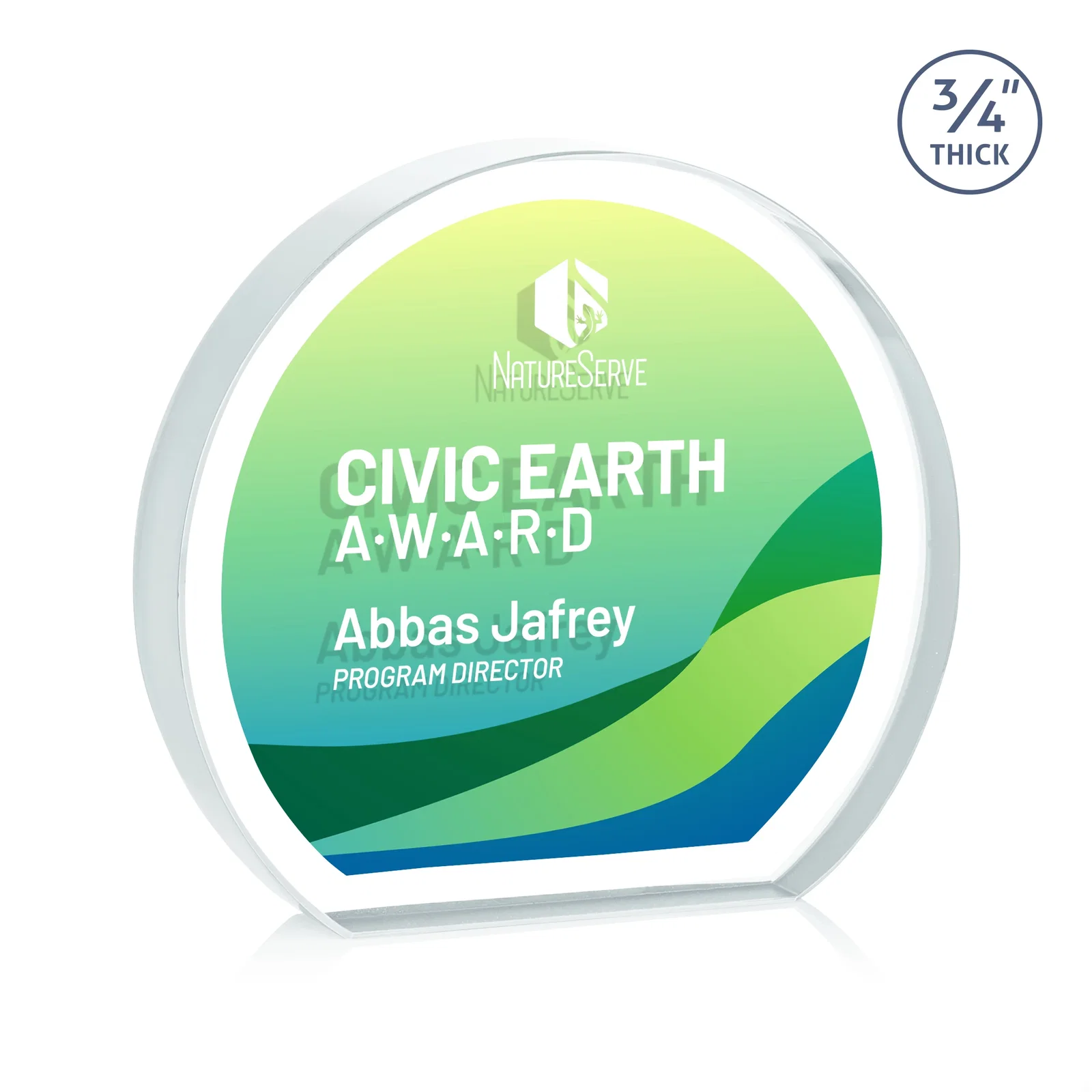 Customized Starfire Crystal Hemisphere Award with a Polished Edge for graduation ceremonies