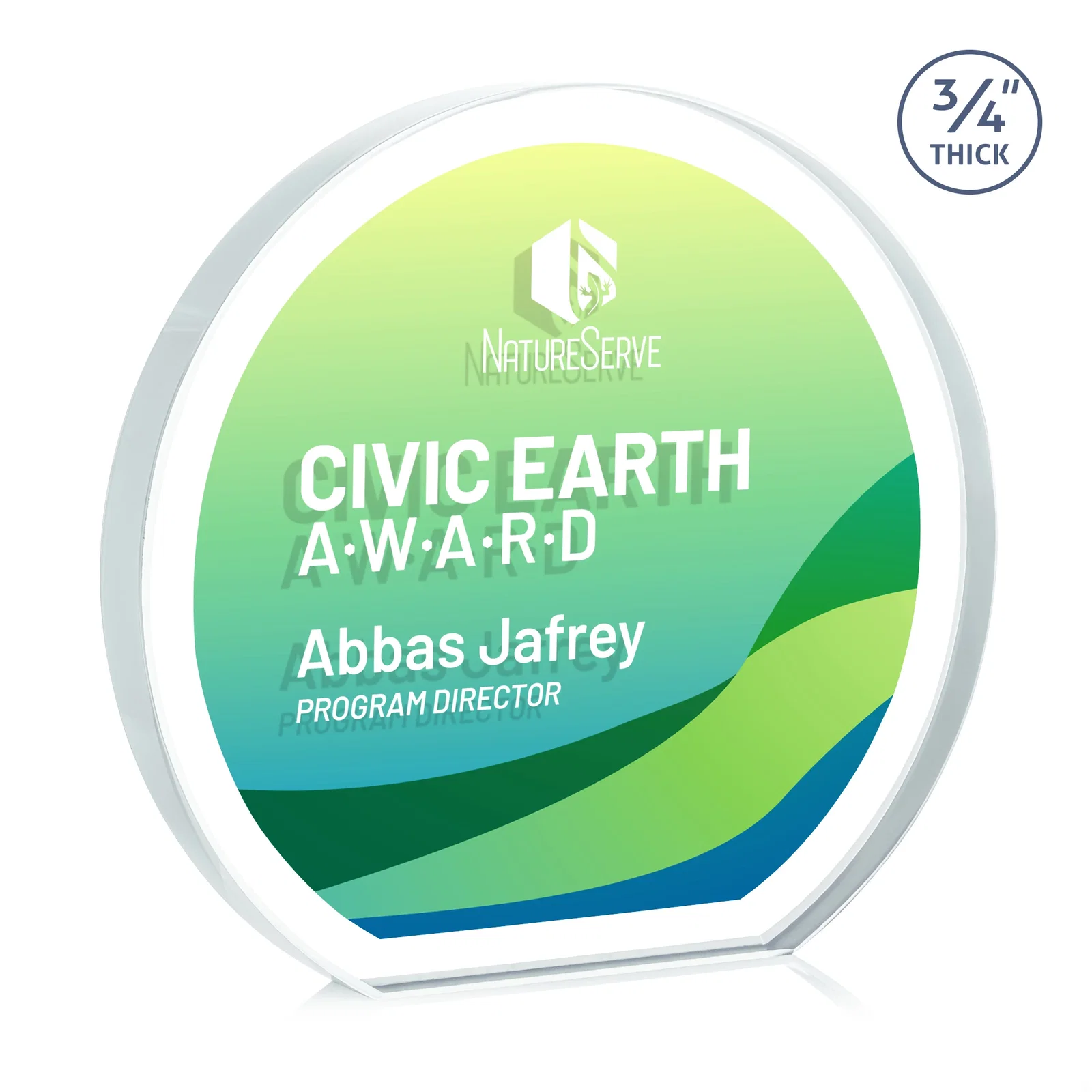 Customized Starfire Crystal Hemisphere Award with a Polished Edge for volunteer appreciation