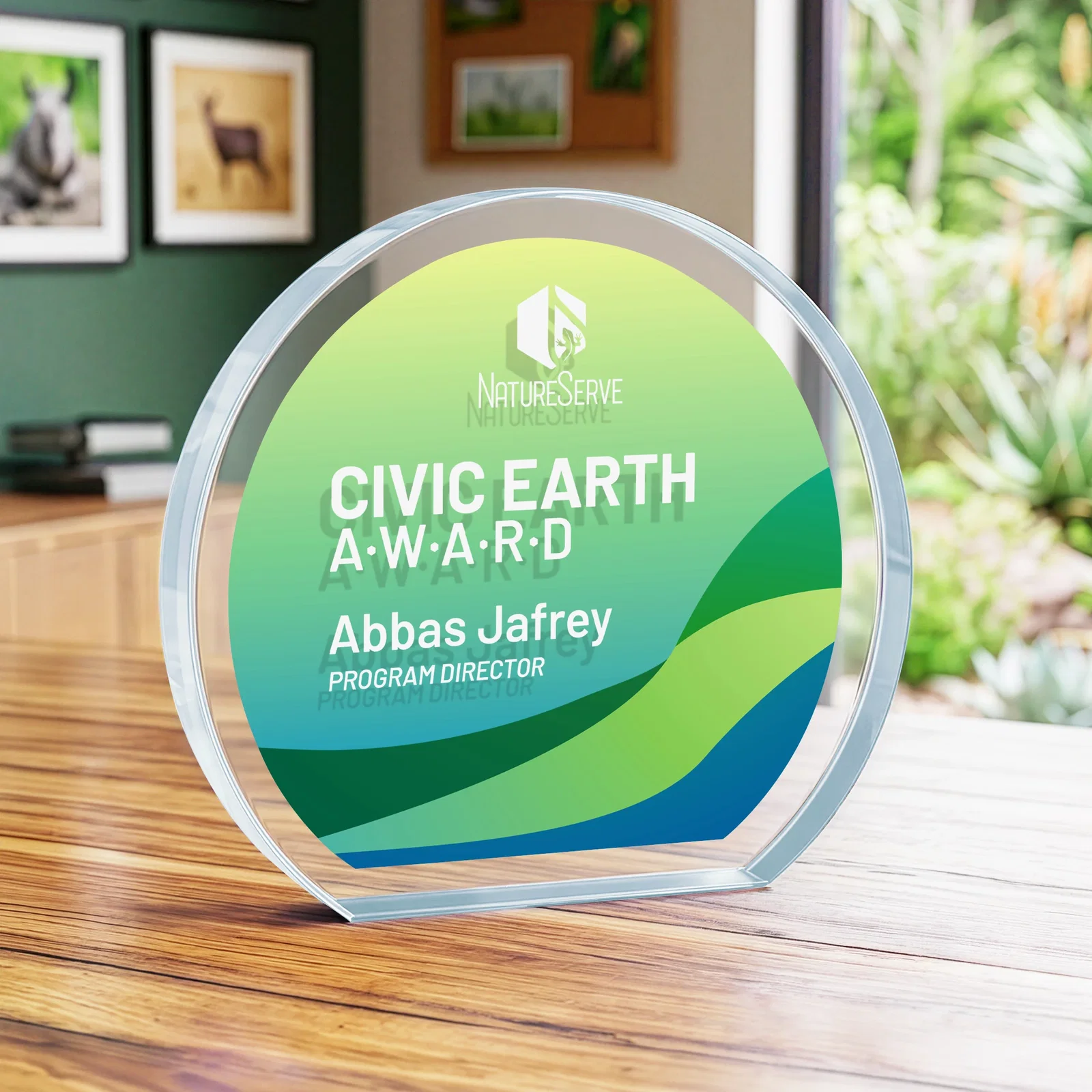 Customized Starfire Crystal Hemisphere Award with a Polished Edge for dealer and partner awards