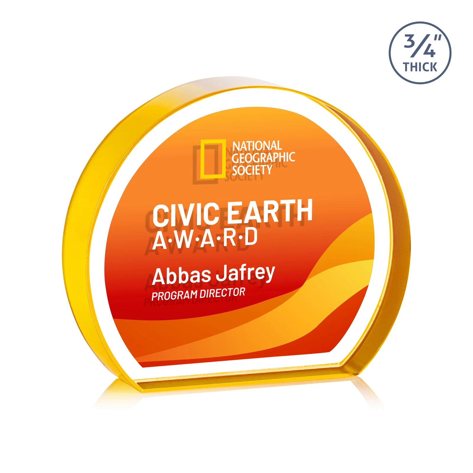 Custom engraved Starfire Crystal Hemisphere Award with a Polished Edge for employee recognition
