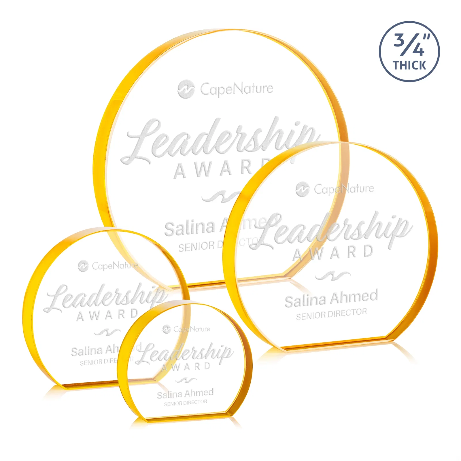 Custom Starfire Crystal Hemisphere Award with a Polished Edge for graduation ceremonies
