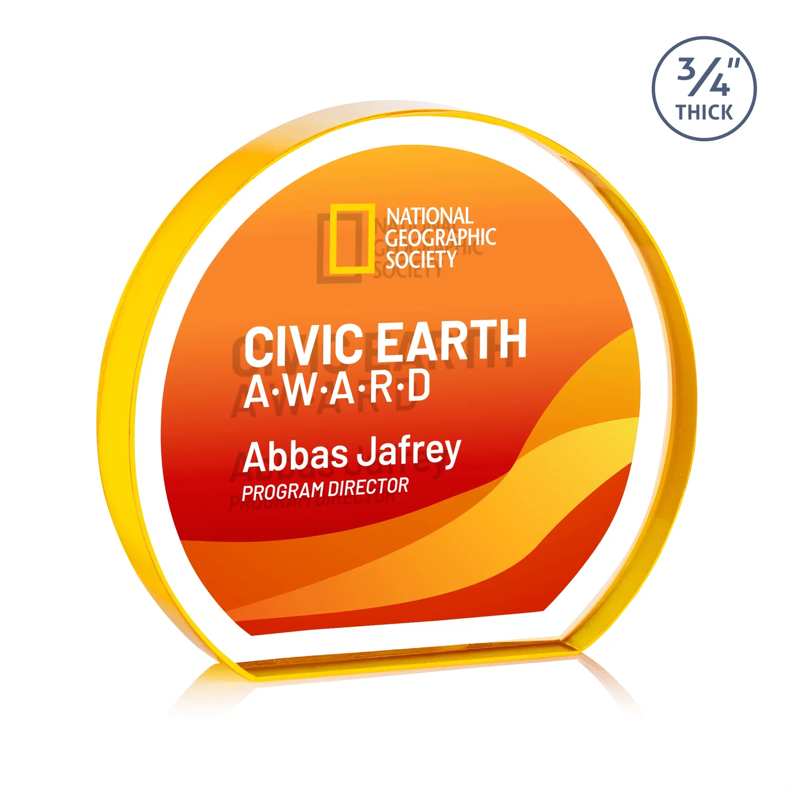 Custom engraved Starfire Crystal Hemisphere Award with a Polished Edge for corporate award ceremonies