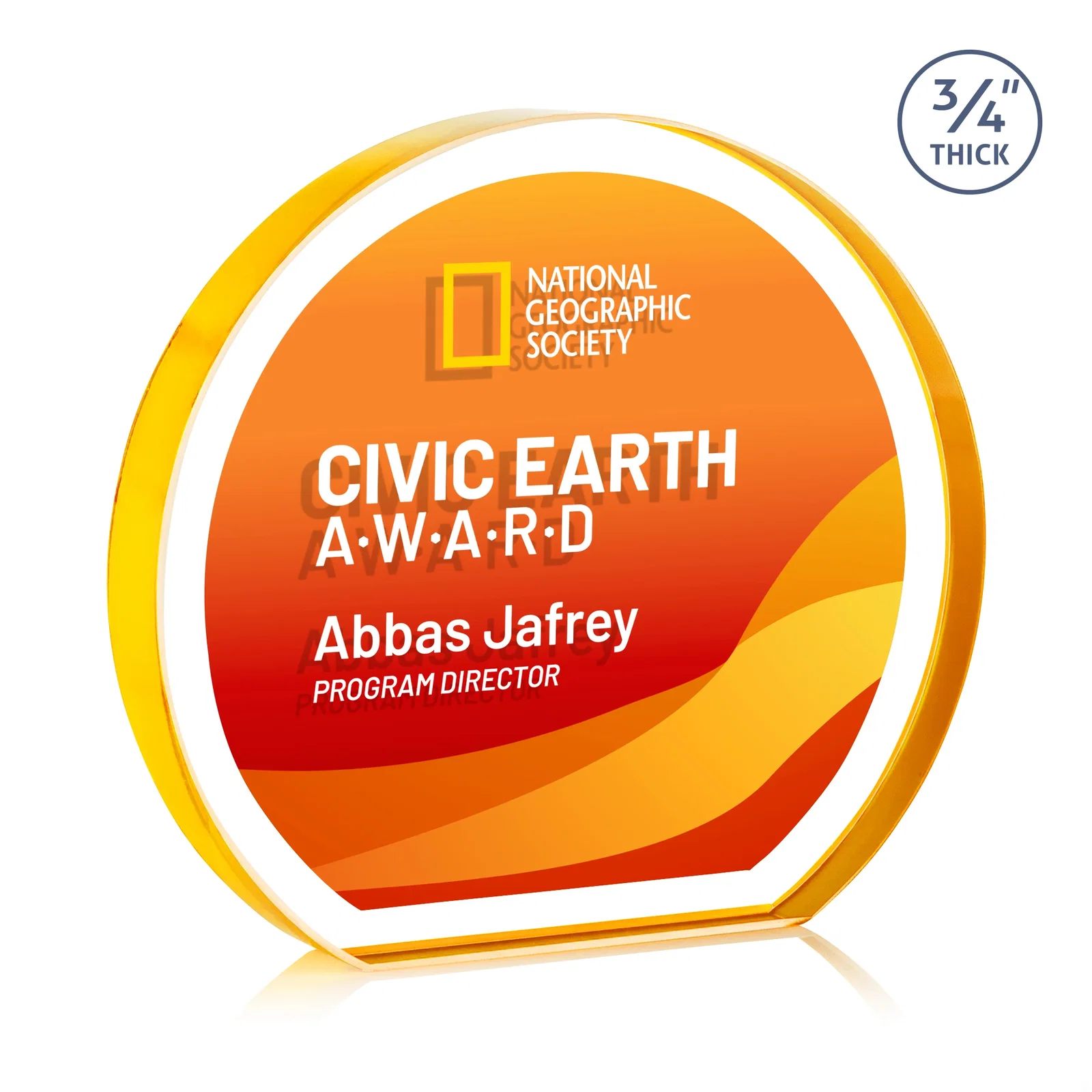 Custom engraved Starfire Crystal Hemisphere Award with a Polished Edge for service anniversary gifts