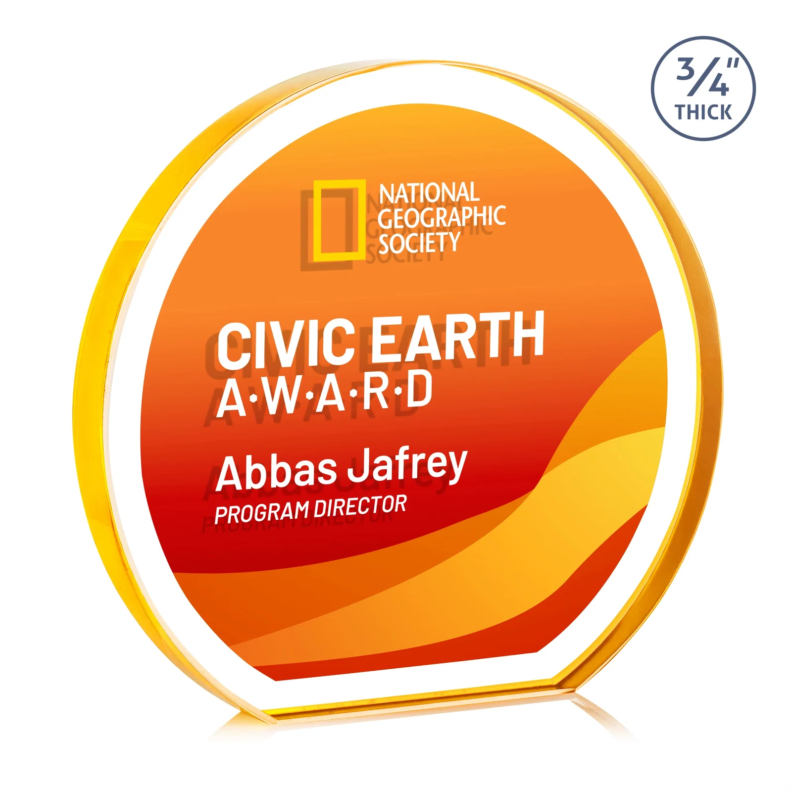 Custom engraved Starfire Crystal Hemisphere Award with a Polished Edge for sales achievement awards