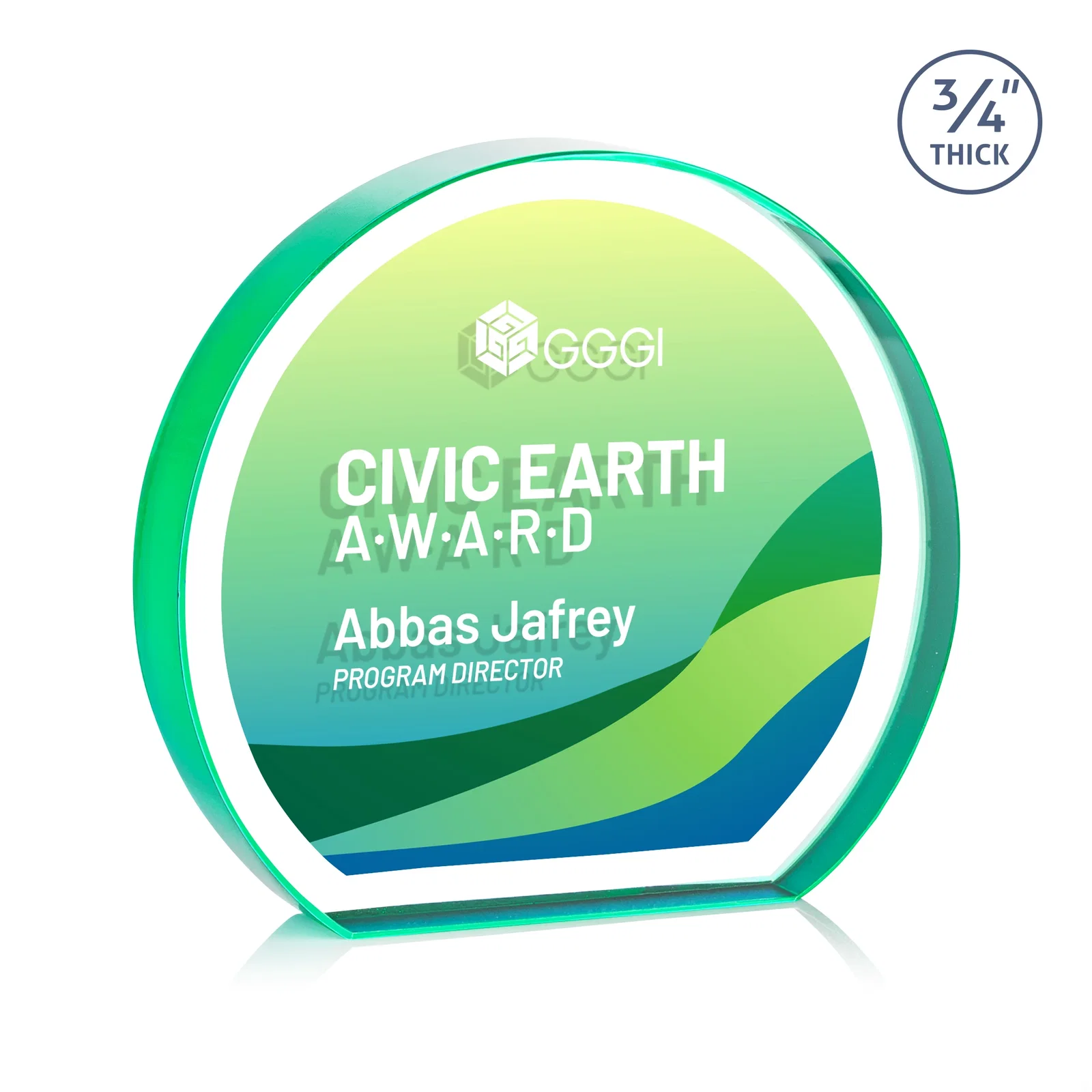 Custom engraved Starfire Crystal Hemisphere Award with a Polished Edge for graduation ceremonies