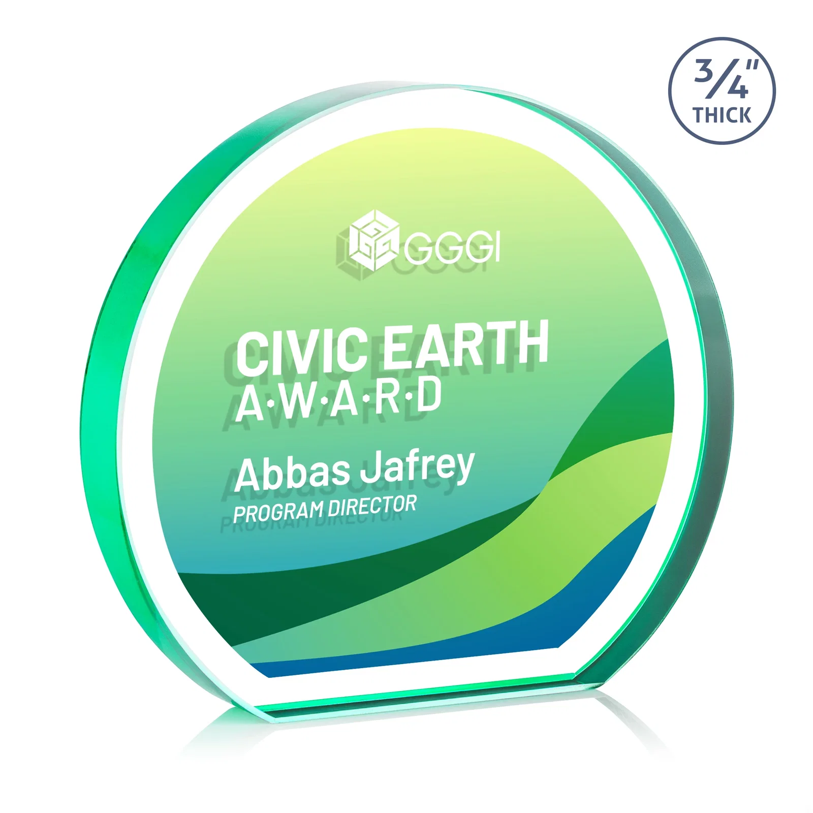 Custom engraved Starfire Crystal Hemisphere Award with a Polished Edge for safety achievement programs