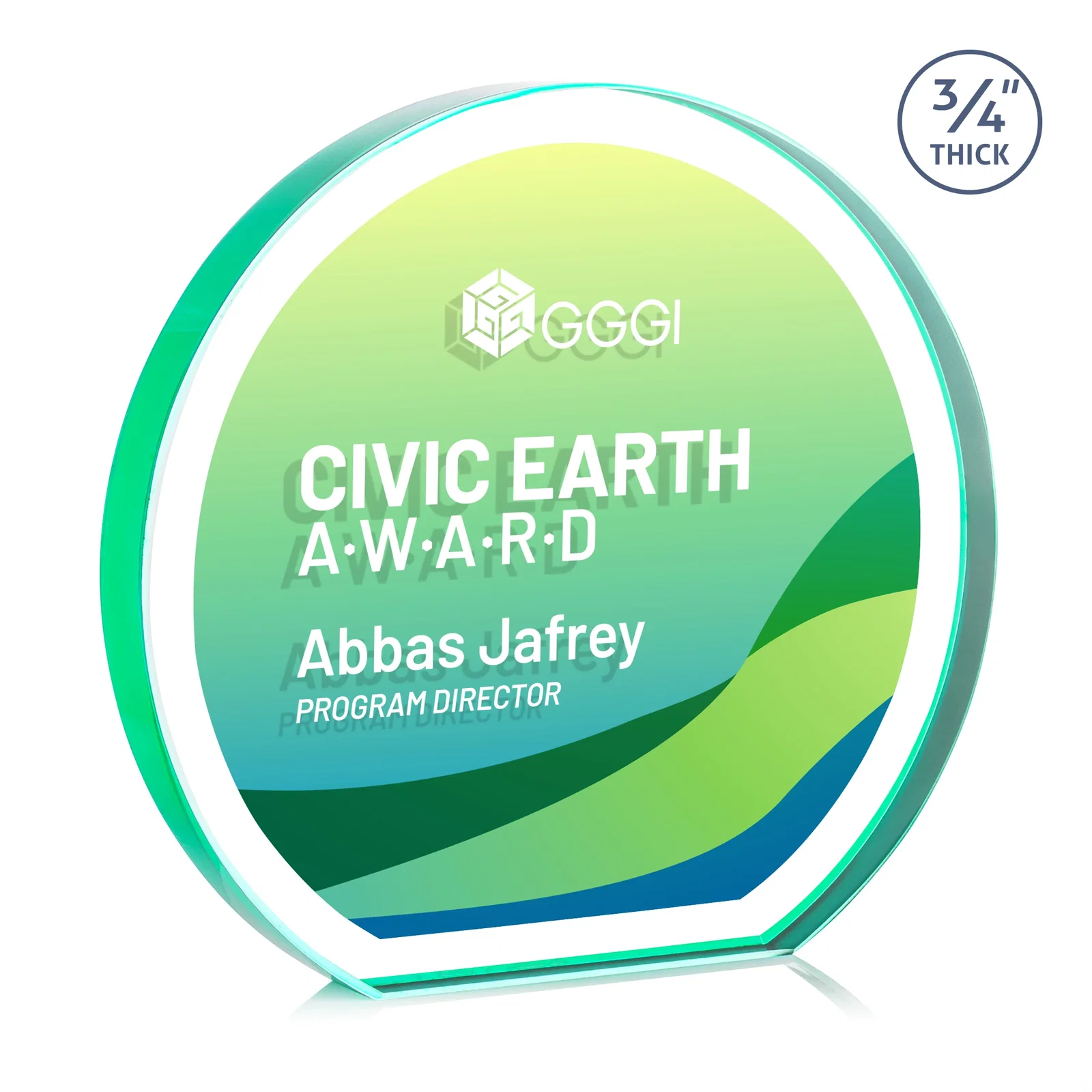 Custom engraved Starfire Crystal Hemisphere Award with a Polished Edge for volunteer appreciation