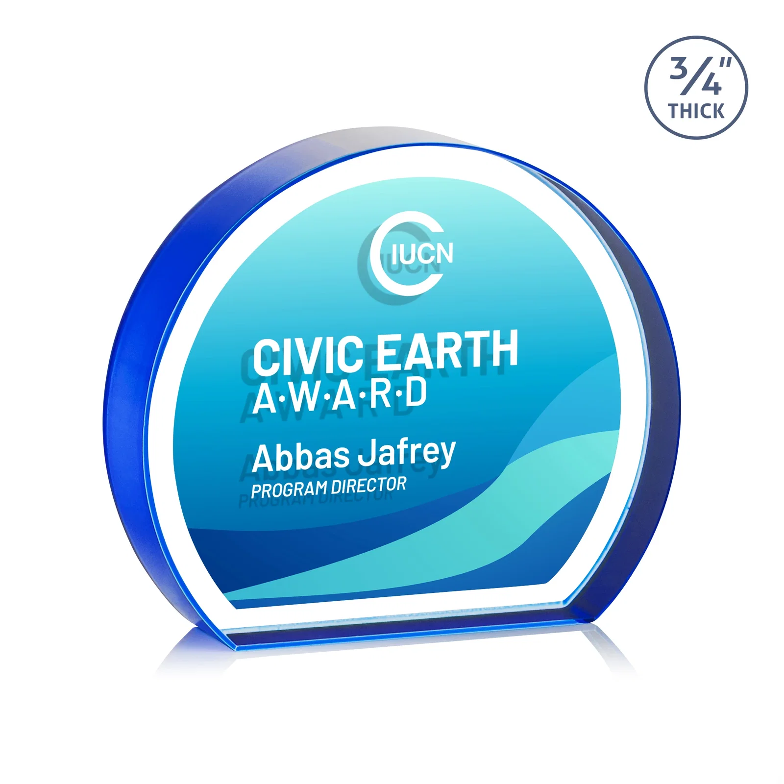 Custom Starfire Crystal Hemisphere Award with a Polished Edge, with your logo for employee recognition
