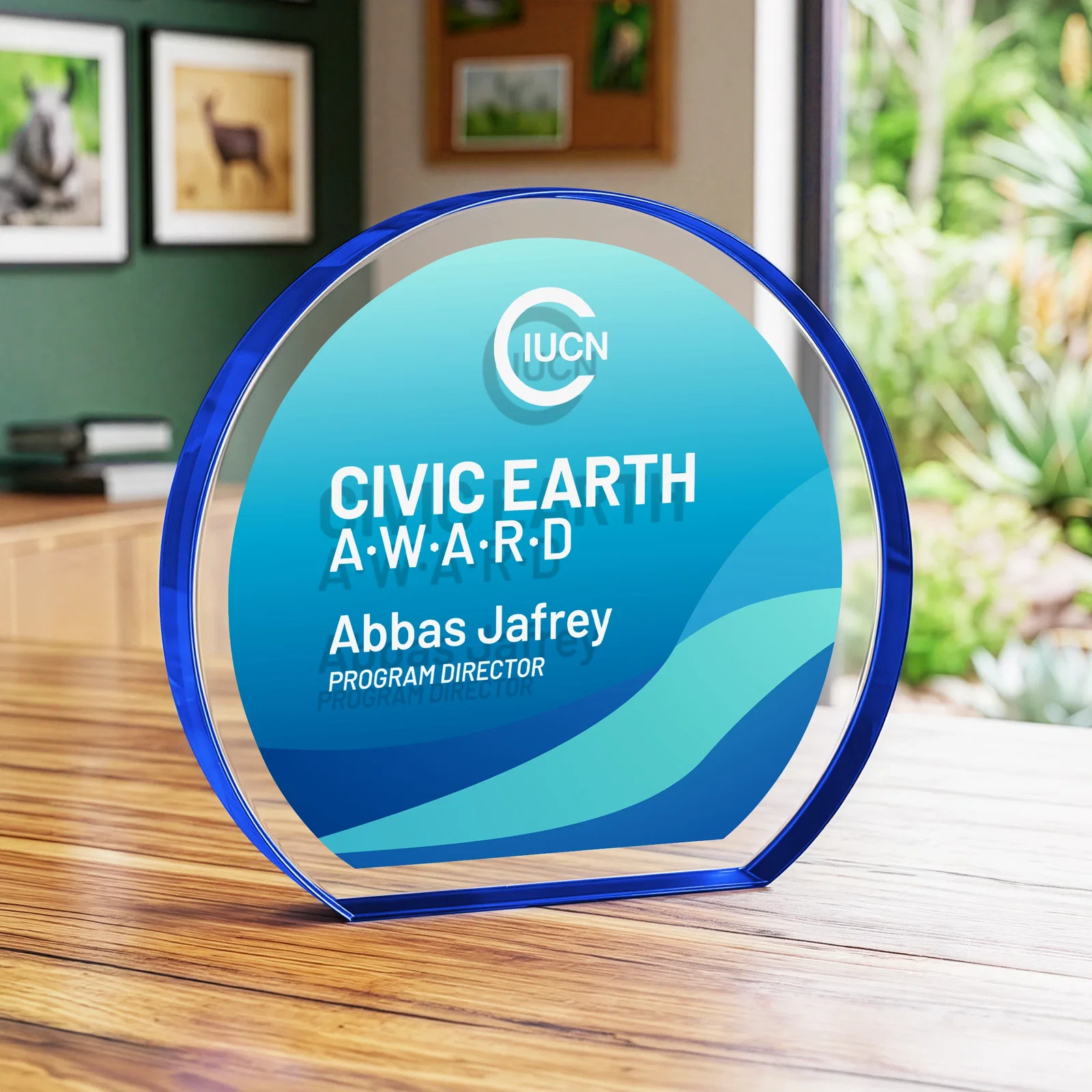 Custom Starfire Crystal Hemisphere Award with a Polished Edge, with your logo for retirement presentations