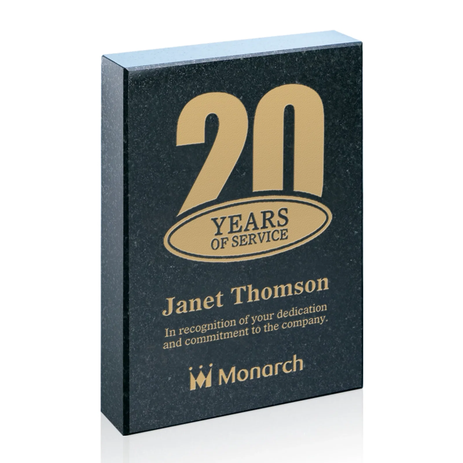 Custom Polished Black Granite Award Block with Swappable Year - Maribel, marble for service anniversary gifts