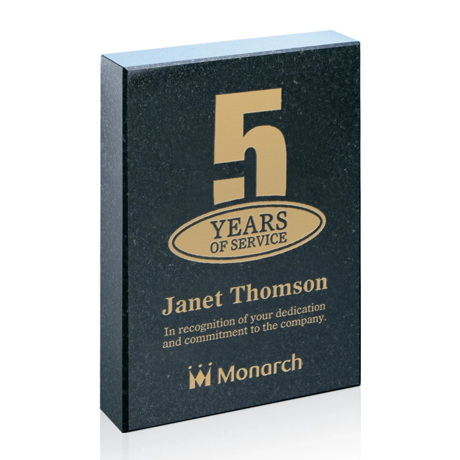 Custom Polished Black Granite Award Block with Swappable Year - Maribel, marble for retirement presentations