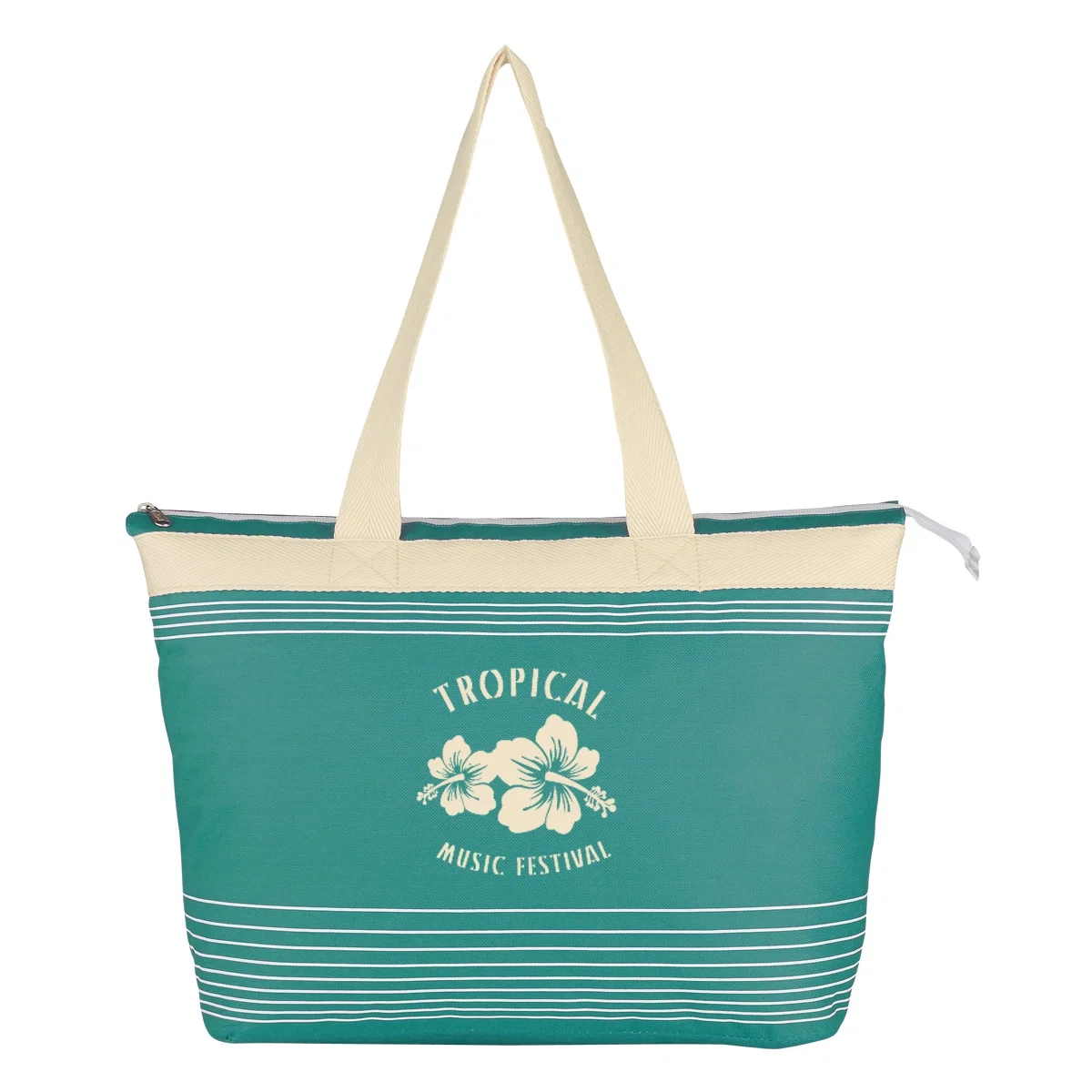 Marina tote bag trimmed in natural fabric with twin handles
