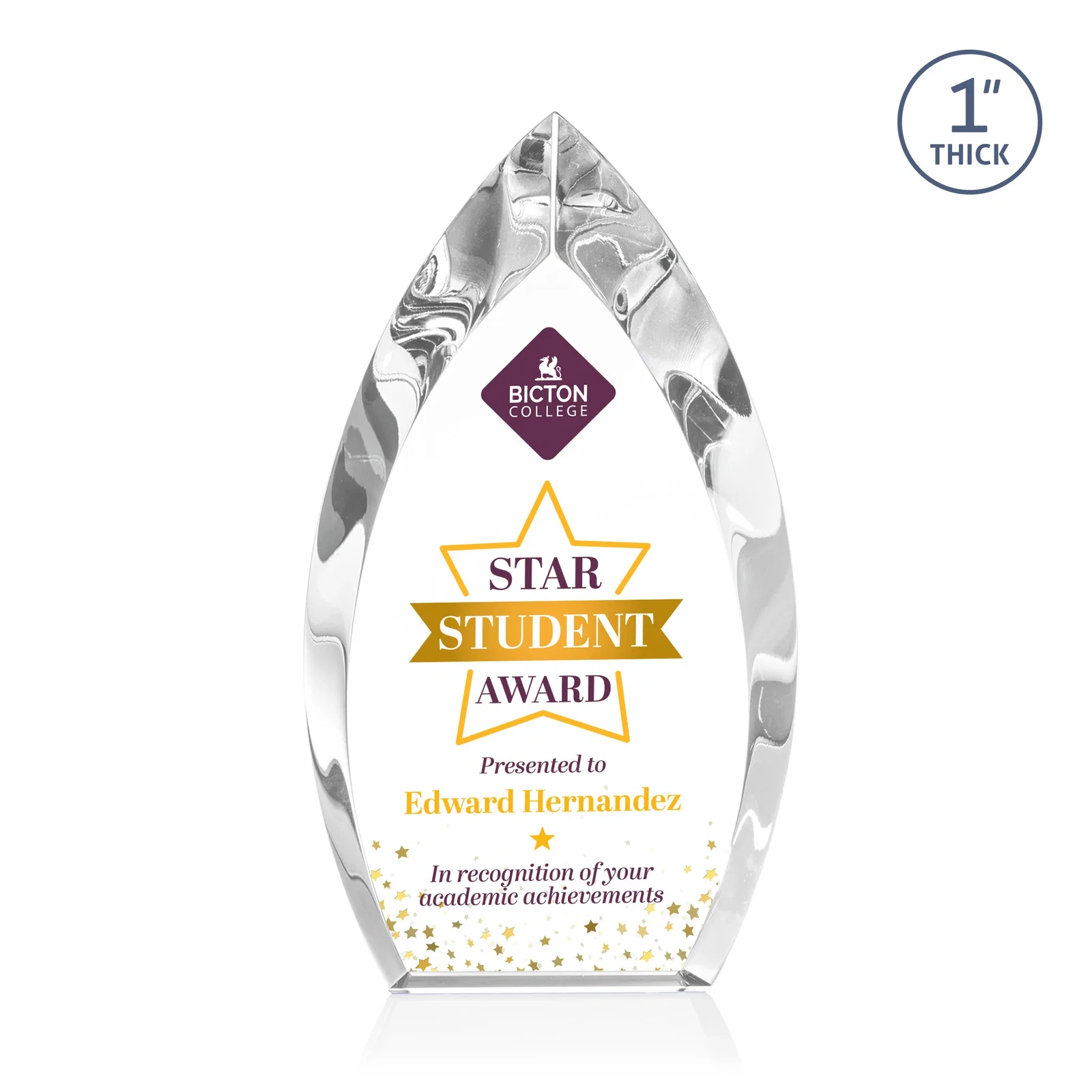 Personalized Optical Crystal Arrowhead Award With Color-Accent Base, awards for donor appreciation