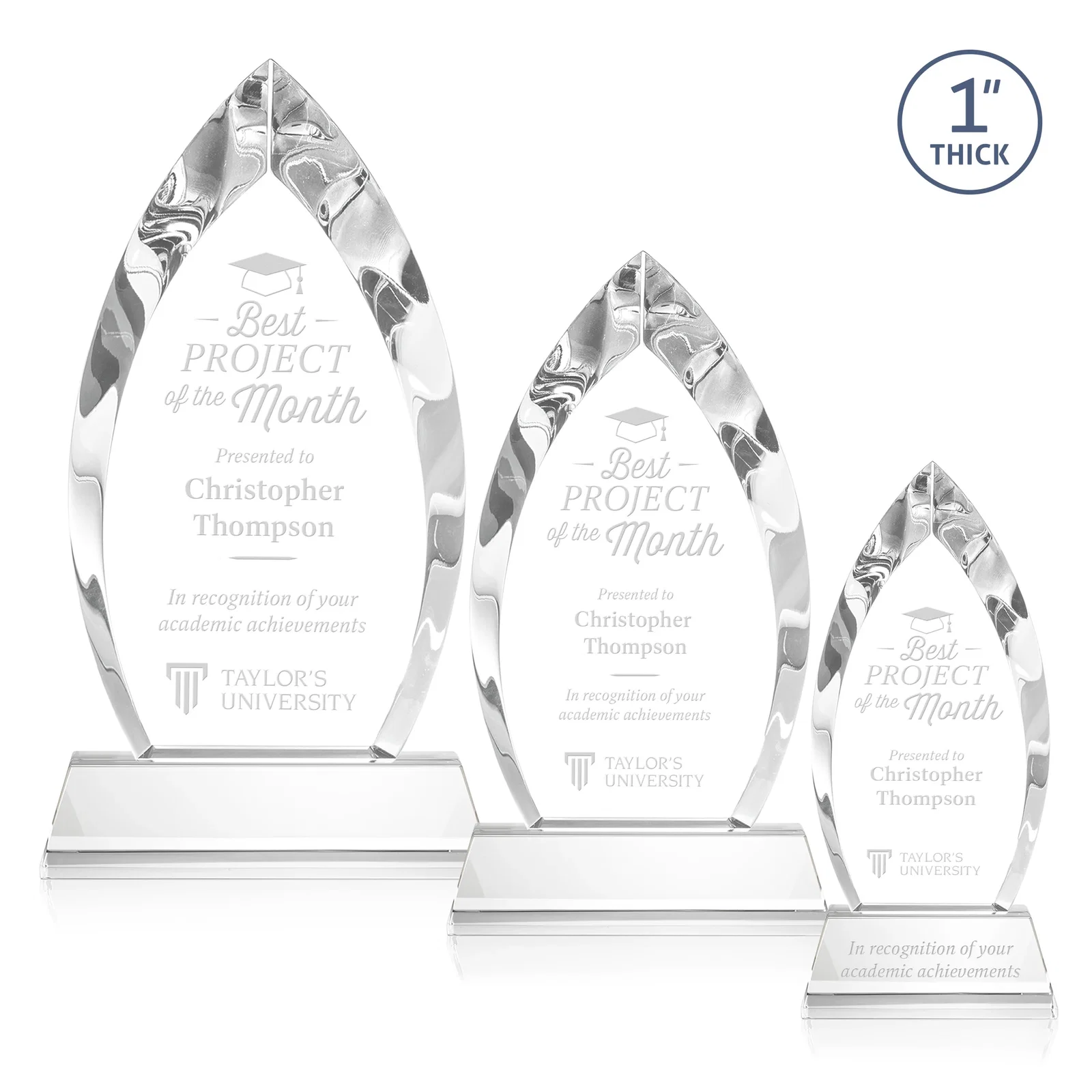 Custom Optical Crystal Arrowhead Award with Base-Line Etch on Tapered Base, awards for employee recognition