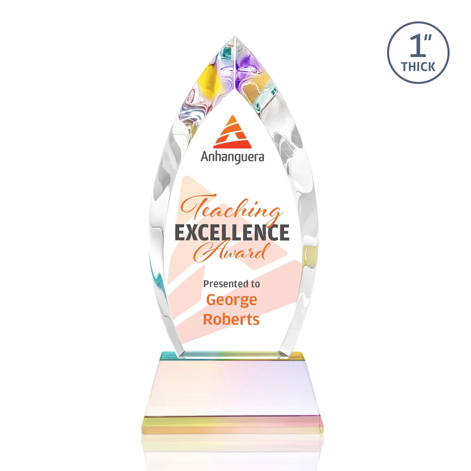 Custom Optical Crystal Arrowhead Award with Base-Line Etch on Tapered Base, awards, with your logo for service anniversary gifts