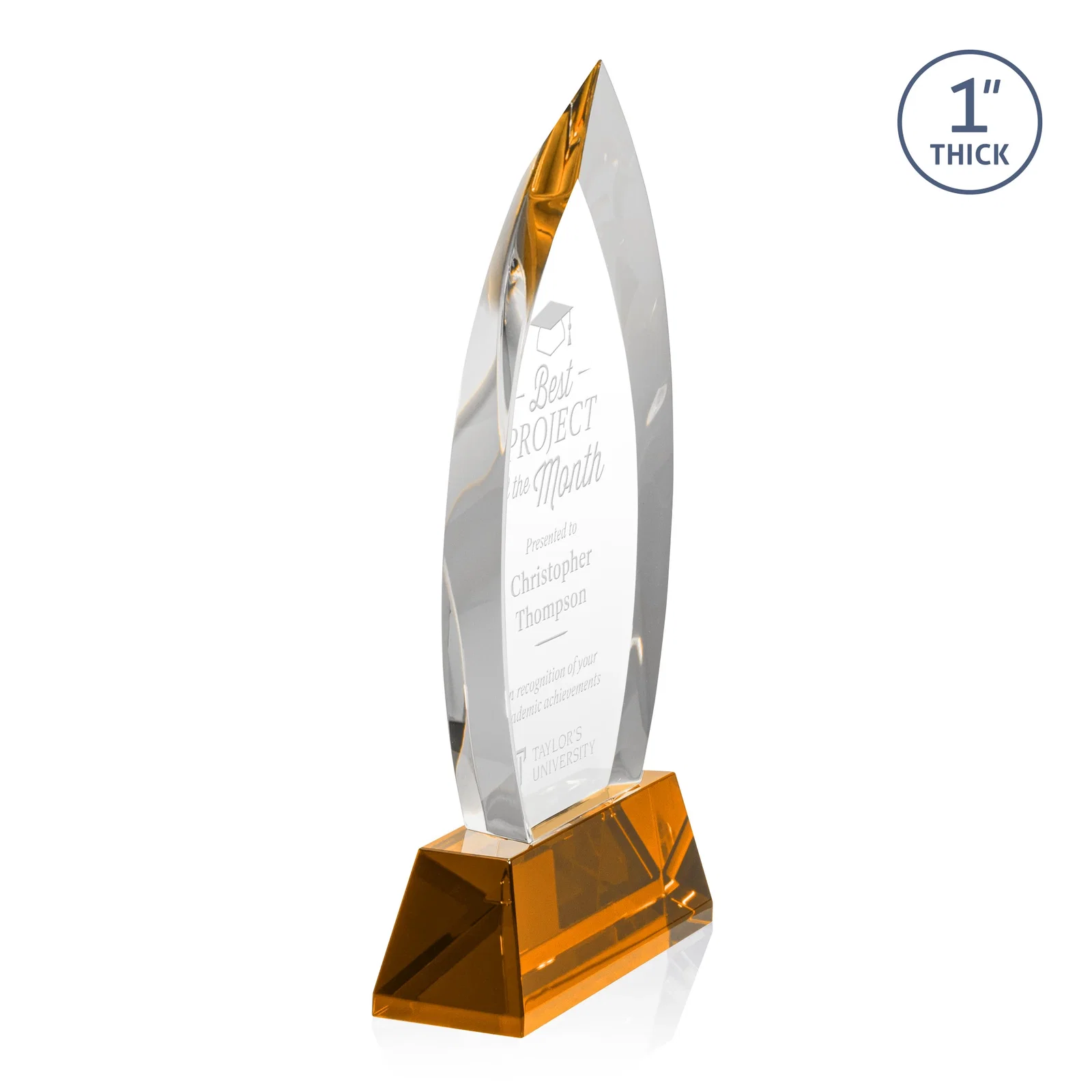 Custom Optical Crystal Arrowhead Award with Base-Line Etch on Tapered Base, awards for dealer and partner awards