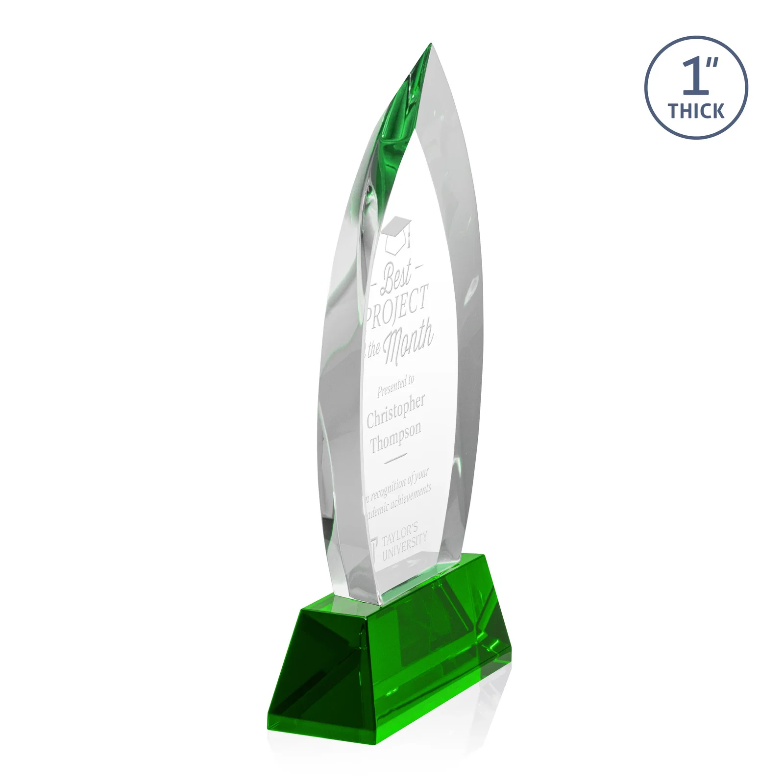 Personalized Optical Crystal Arrowhead Award with Base-Line Etch on Tapered Base, awards for sales achievement awards