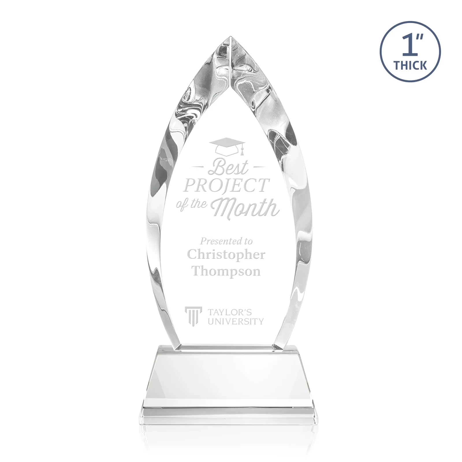 Custom Optical Crystal Arrowhead Award with Base-Line Etch on Tapered Base, awards for corporate award ceremonies