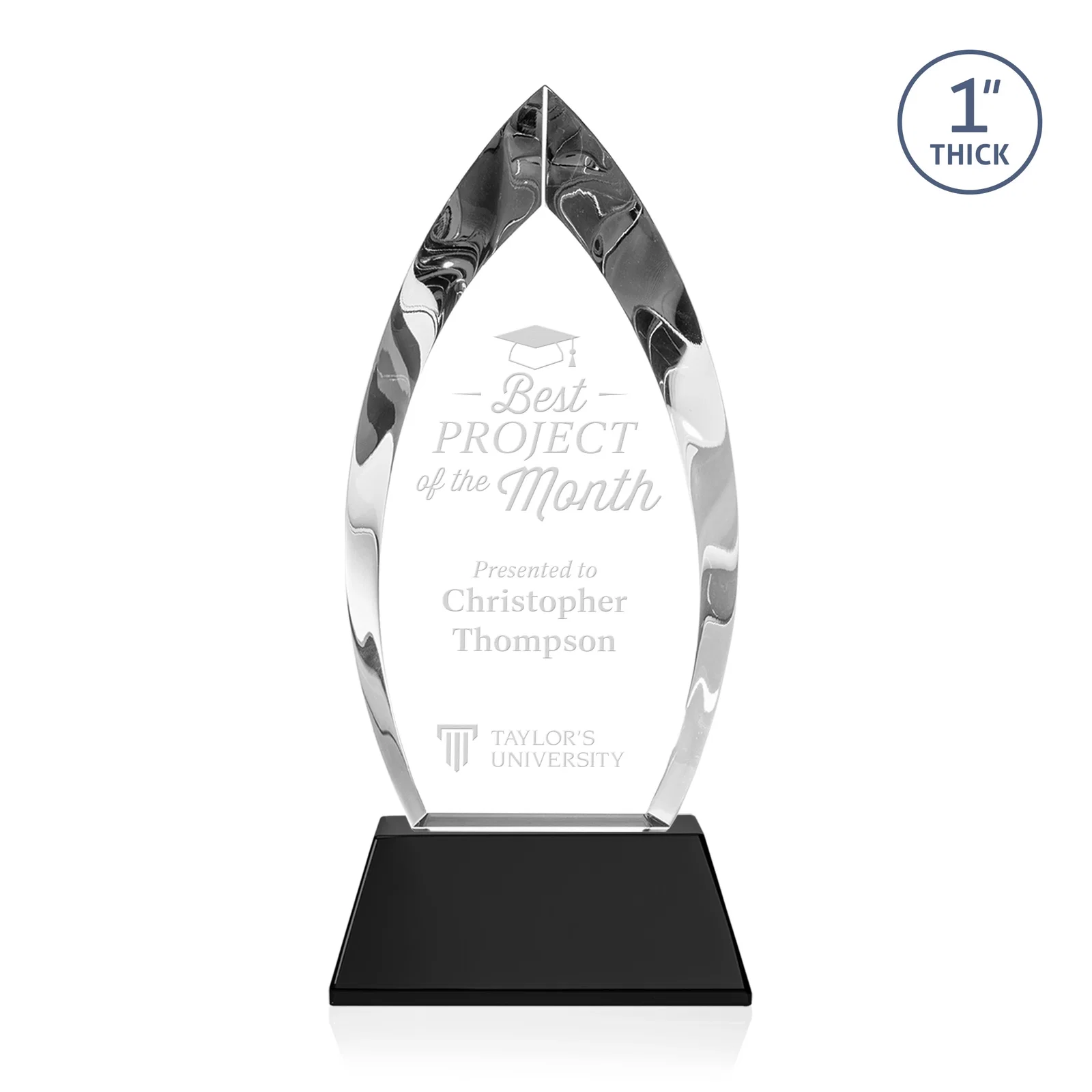 Personalized Optical Crystal Arrowhead Award with Base-Line Etch on Tapered Base, awards for team milestone celebrations