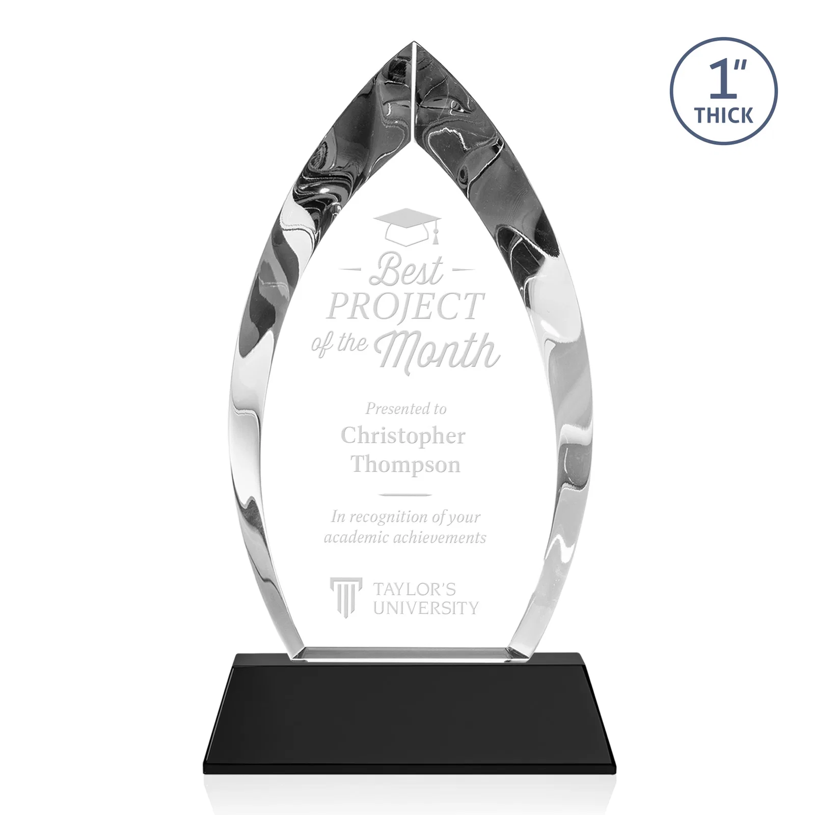 Personalized Optical Crystal Arrowhead Award with Base-Line Etch on Tapered Base, awards for donor appreciation