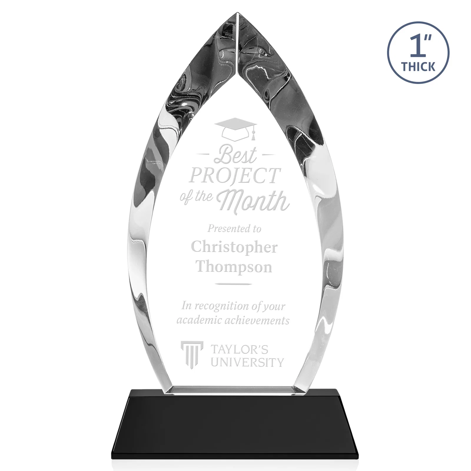 Personalized Optical Crystal Arrowhead Award with Base-Line Etch on Tapered Base, awards for graduation ceremonies