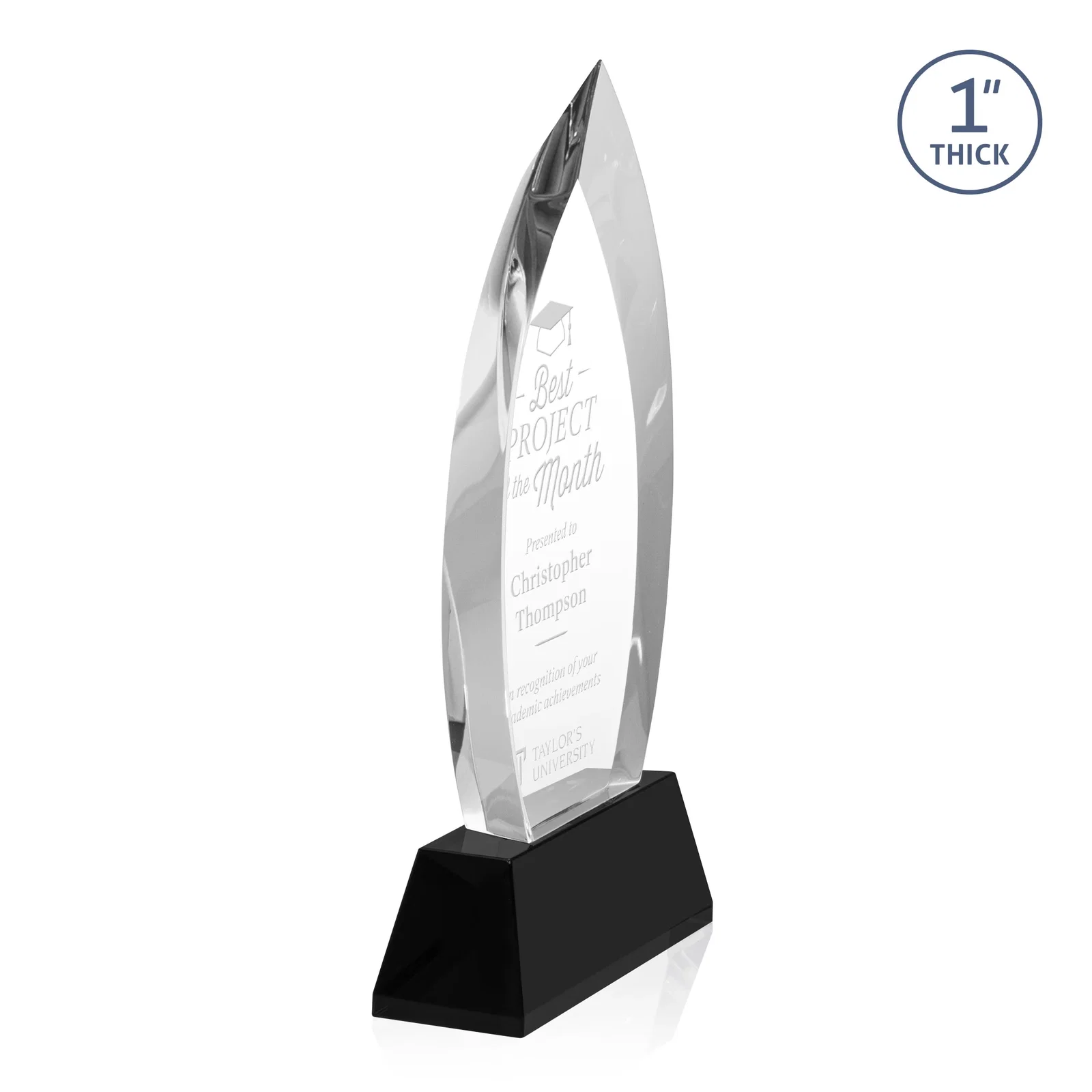 Personalized Optical Crystal Arrowhead Award with Base-Line Etch on Tapered Base, awards for safety achievement programs