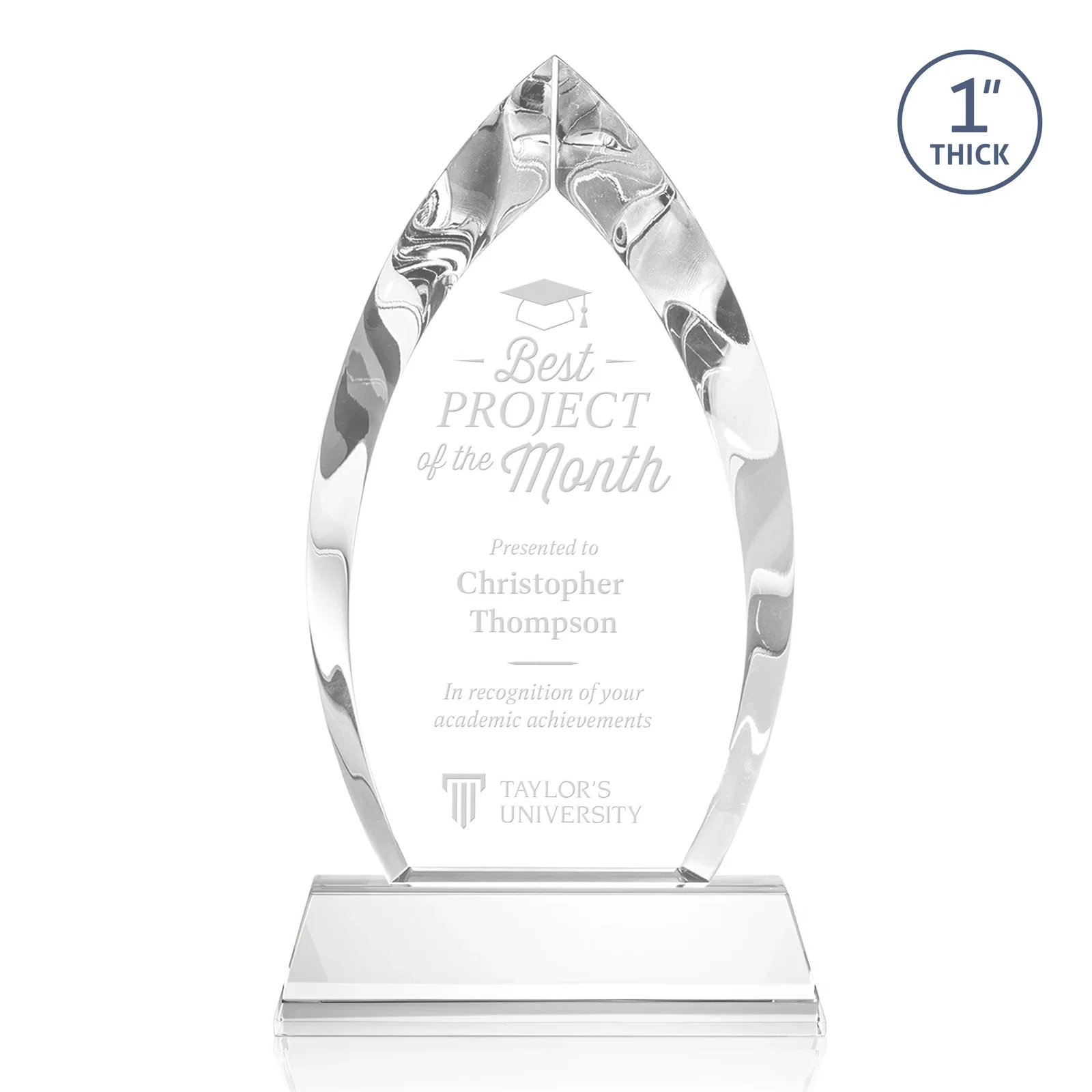 Custom Optical Crystal Arrowhead Award with Base-Line Etch on Tapered Base, awards for service anniversary gifts