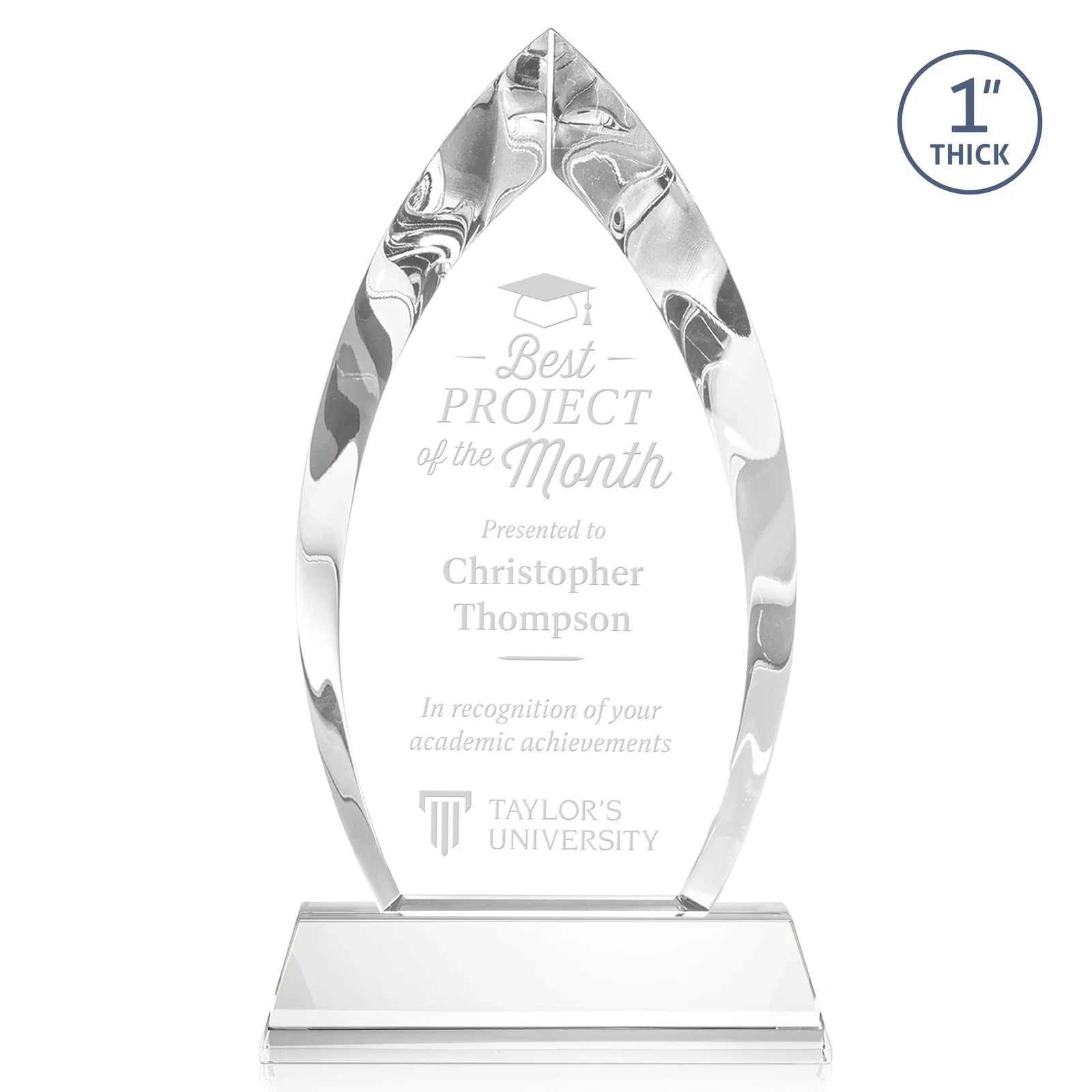 Custom Optical Crystal Arrowhead Award with Base-Line Etch on Tapered Base, awards for sales achievement awards