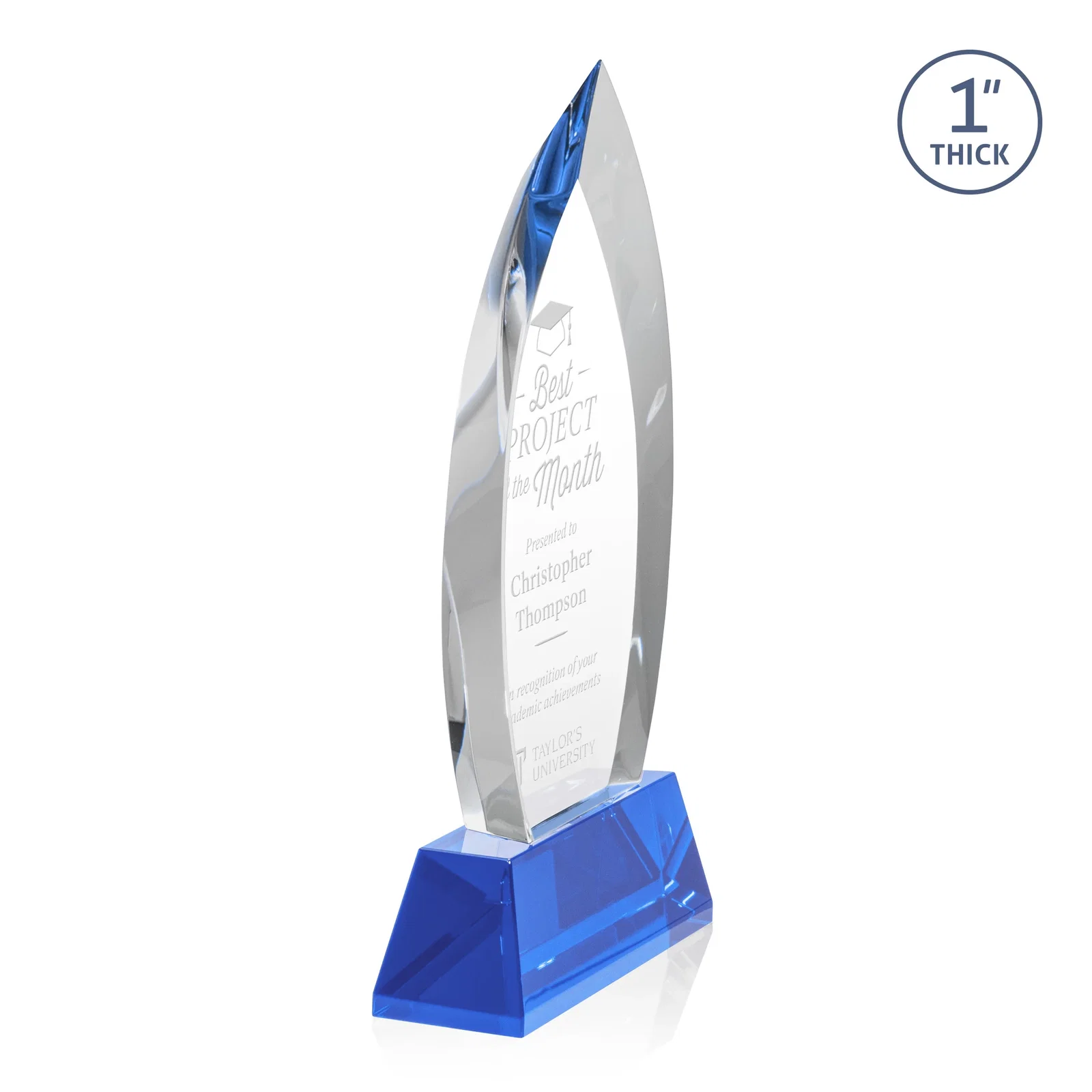 Promotional Optical Crystal Arrowhead Award with Base-Line Etch on Tapered Base, awards for company anniversary events