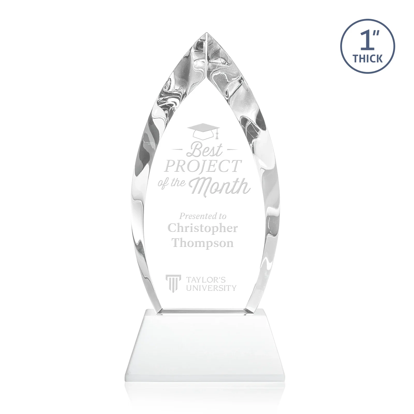 Branded Optical Crystal Arrowhead Award with Base-Line Etch on Tapered Base, awards for corporate award ceremonies