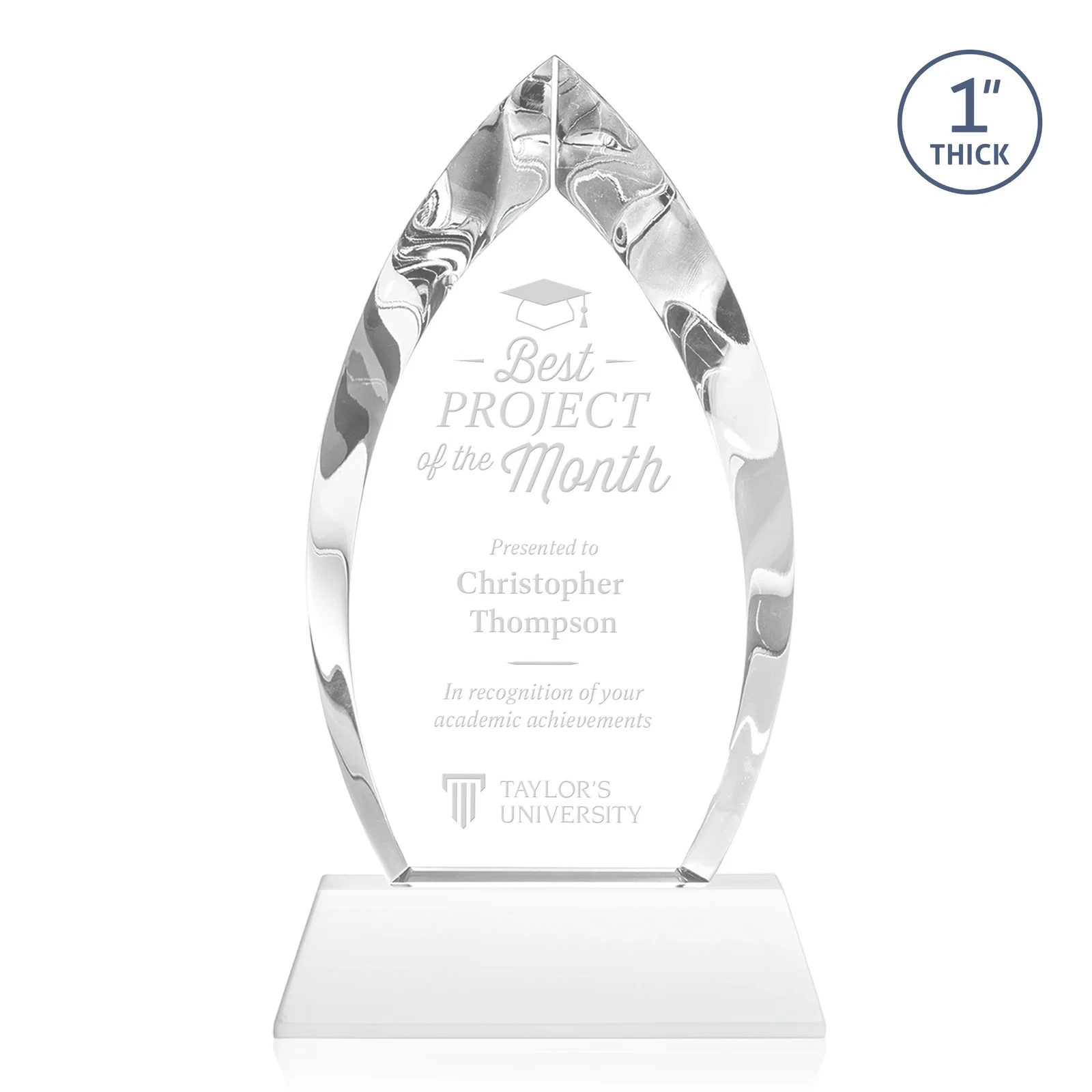 Branded Optical Crystal Arrowhead Award with Base-Line Etch on Tapered Base, awards for service anniversary gifts